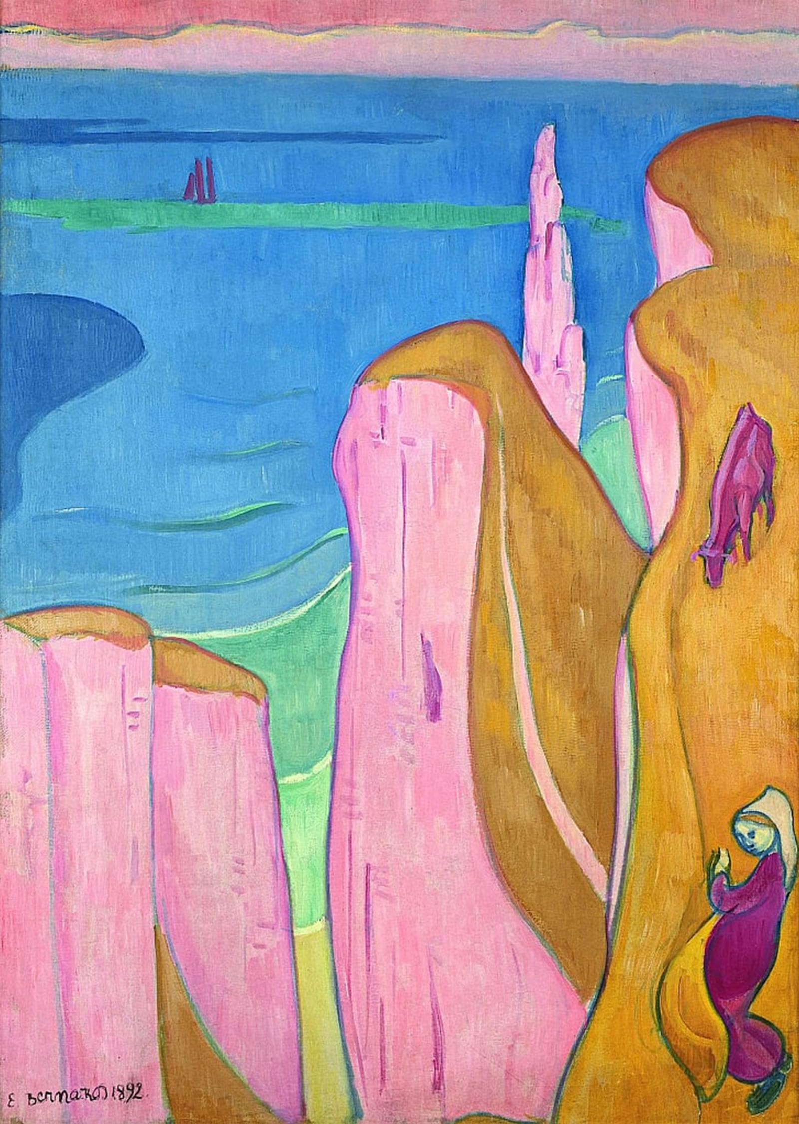 HRJUBWREE Oil Painting Prints on Canvas Painting Picture the Cliffs of Yport by Emile Bernard Artwork Canvas Prints for Office Decor 60x90cm