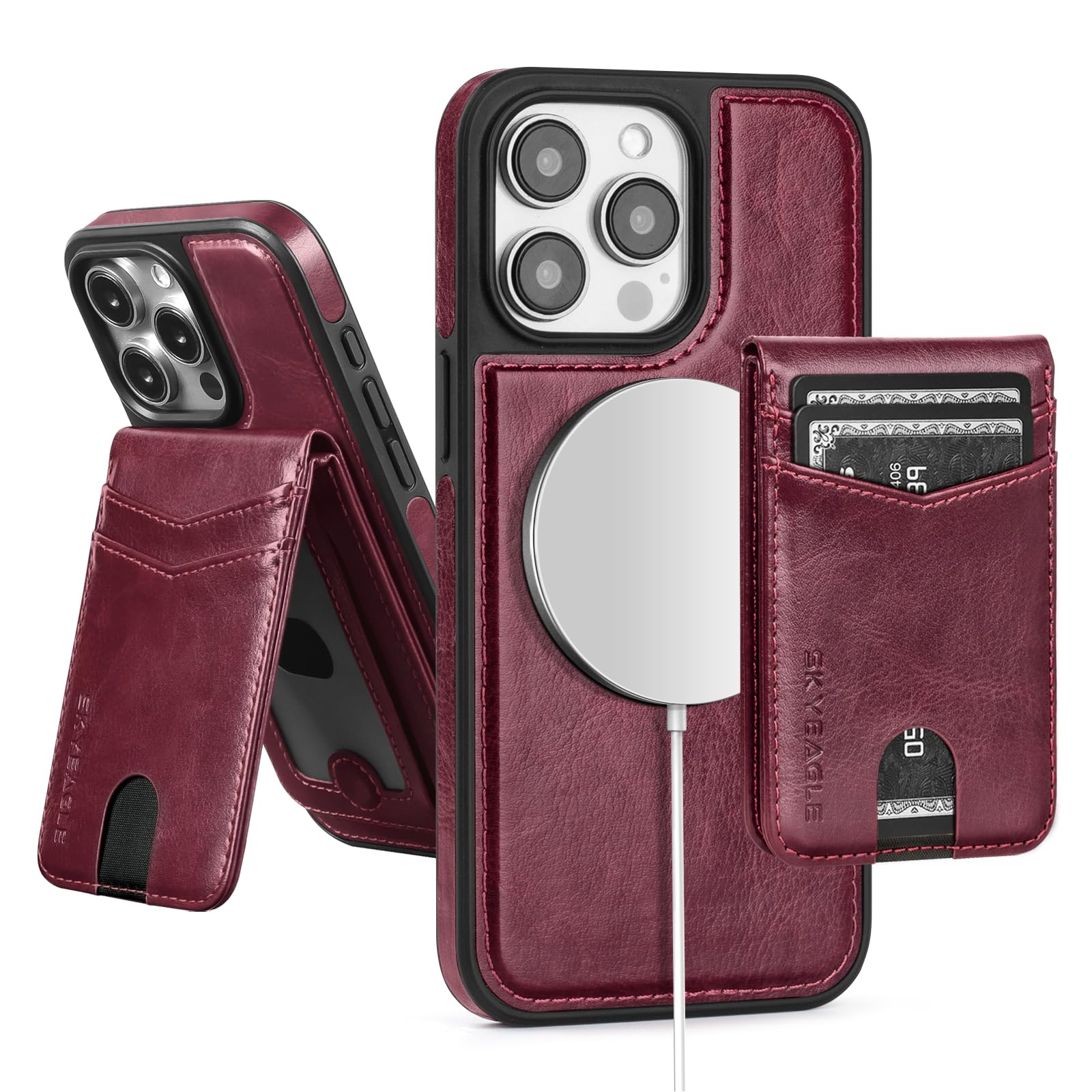 SkyEagle Compatible with Magsafe 2 in 1 Detachable iPhone 15 Pro Max Wallet Case with Card Holder,Women Men Magnetic PU Leather RFID Blocking Flip