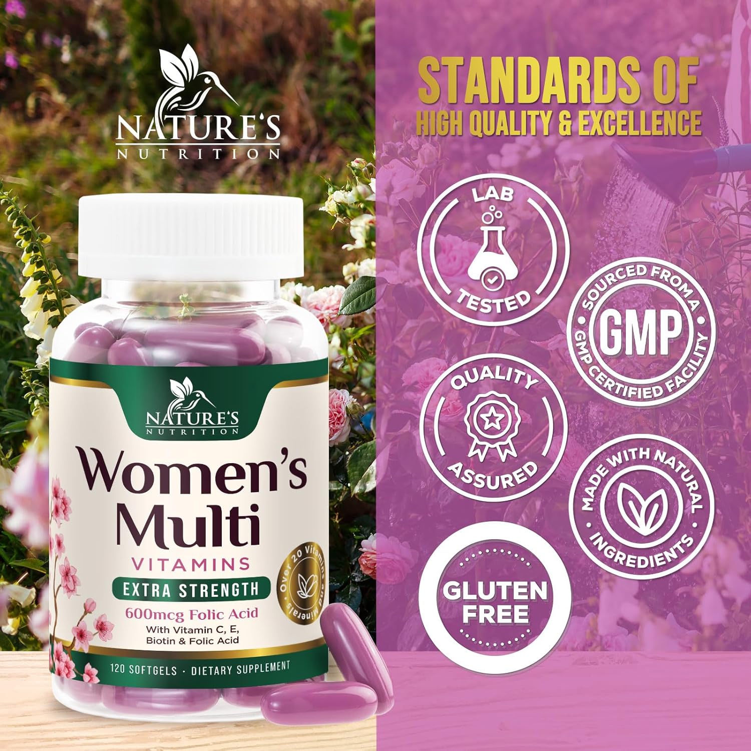 Multivitamin for Women - Complete Daily Womens Multivitamins with Calcium, Folic Acid, Vitamin A, C, D, E, & B Vitamins, Zinc and Iron - Vitamins for Bone, Energy & Immune Support - 120 Softgels - Image 4