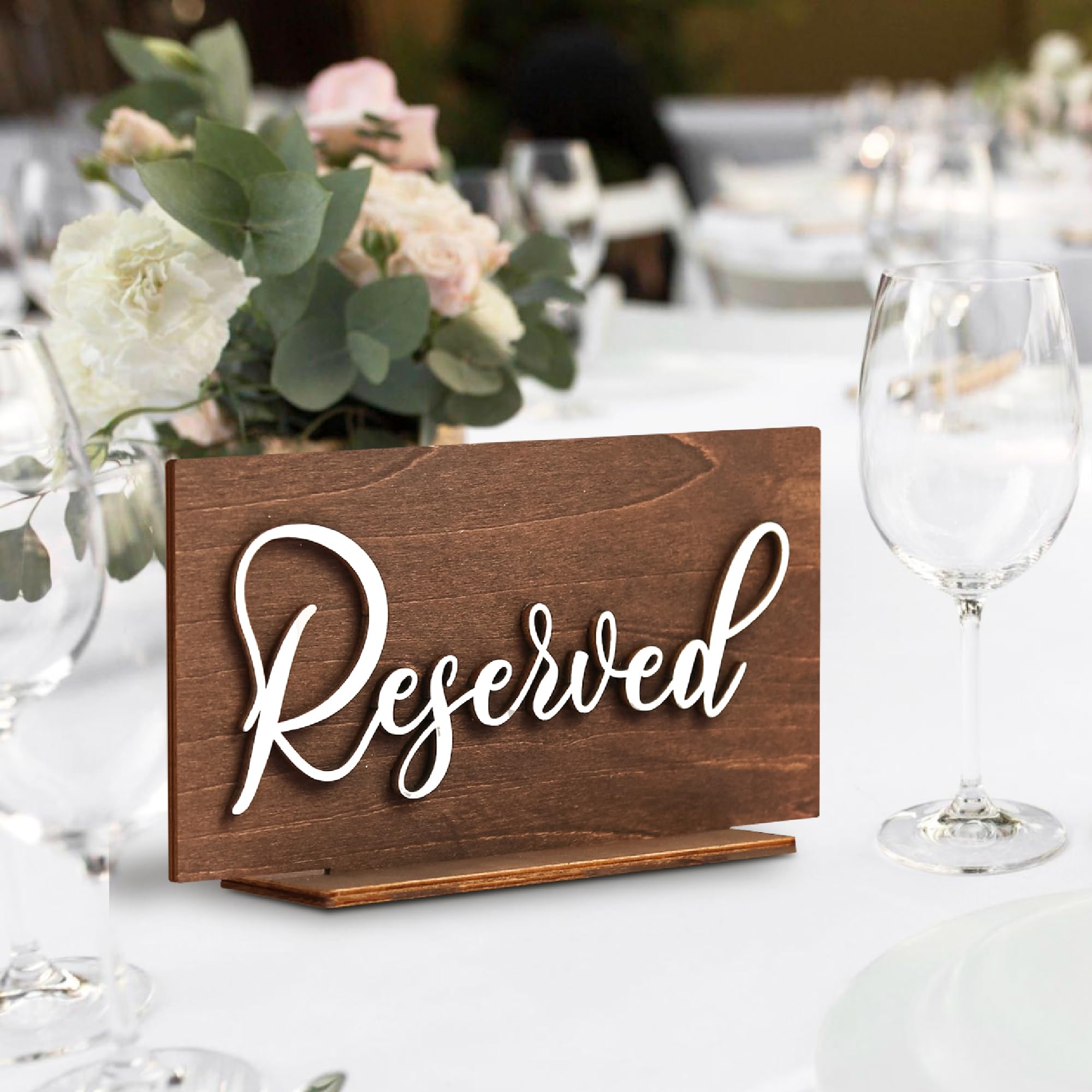 6 Stück Kunststoffschild mit Aufschrift "Reserved", Tischzelt, Hochzeitsschild, Gästereservierung, Tischsitzschild für Restaurant, Hochzeit, Stühle, schwarz (15 x 5 cm) (weiße Wörter schwarzer