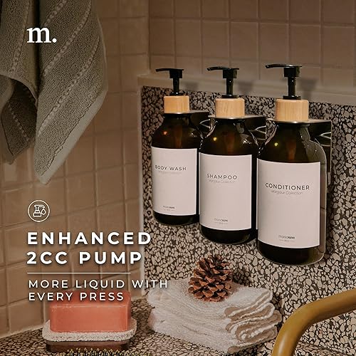 Vista 40 de MaisoNovo Dispensador de champú y acondicionador, dispensador de jabón de ducha montado en la pared, juego de 3 botellas de plástico transparente