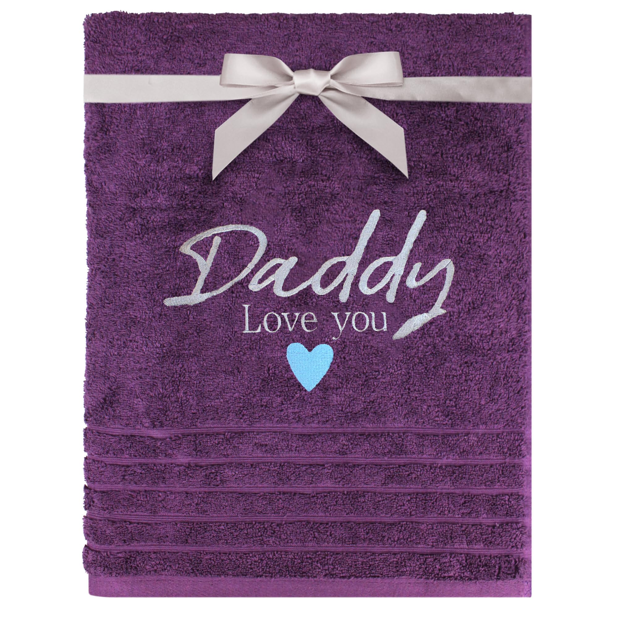 Teddyt's Purple Personalised Daddy Gift Message Cotton Bath Towel