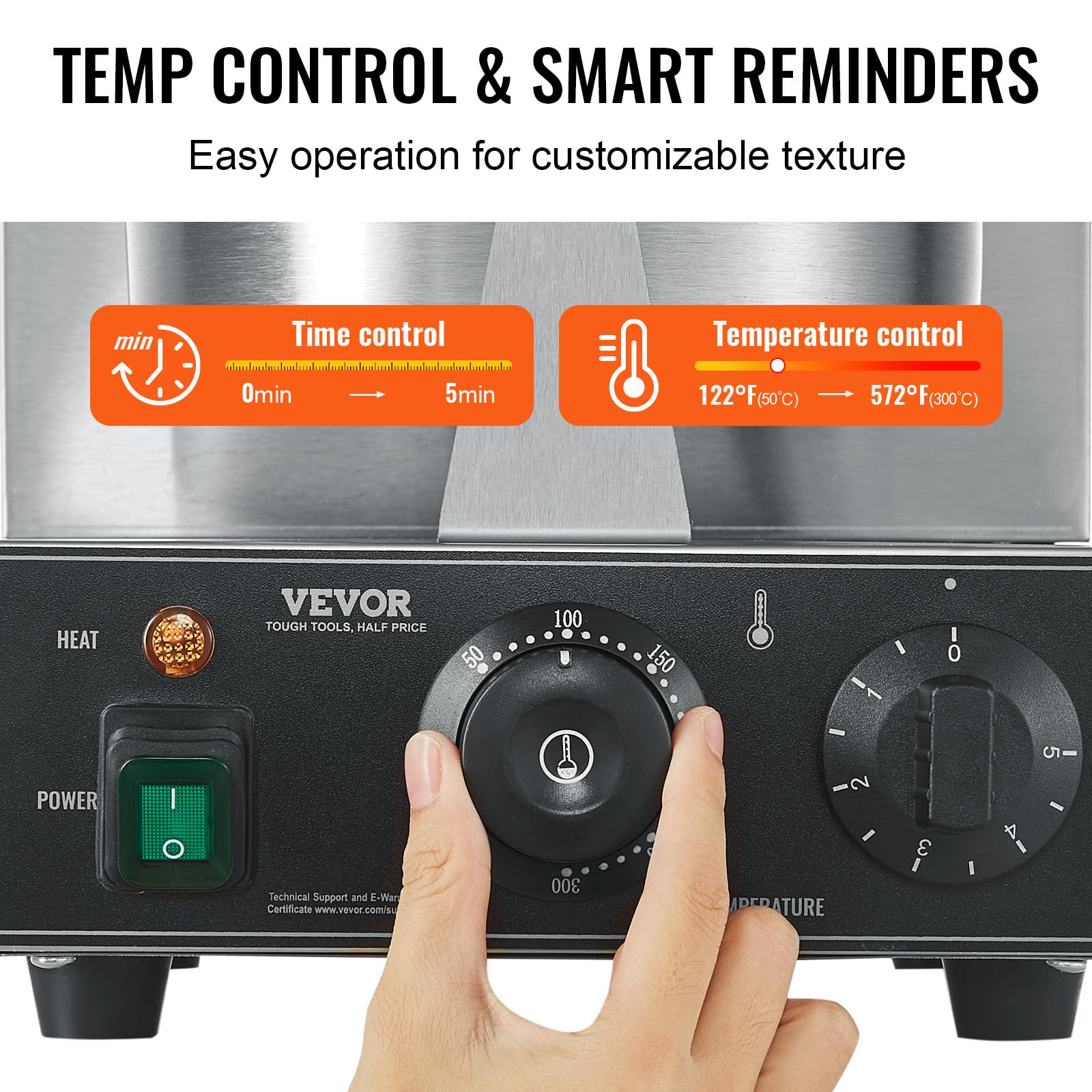 VEVOR Máquina Eléctrica para Hacer Conos de Helado, 1230 W, Molde Antiadherente para Rollitos de Huevo de Acero Inoxidable, con Control de Temperatura y Tiempo, Asa, para Restaurantes, Panaderías