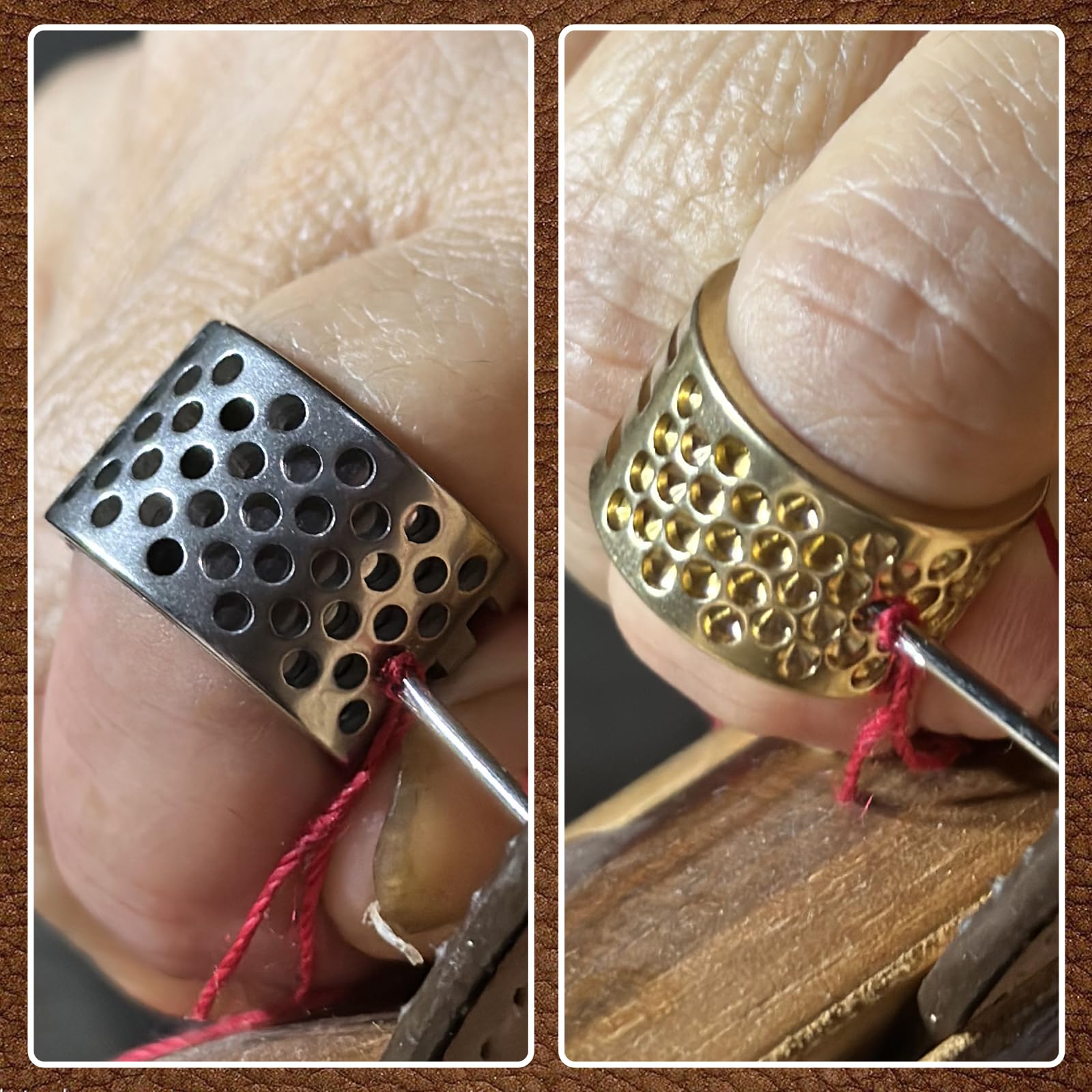 Dedal de costura premium (2 piezas) para coser a mano, acolchado y tejer, protectores de dedos de metal de alta calidad
