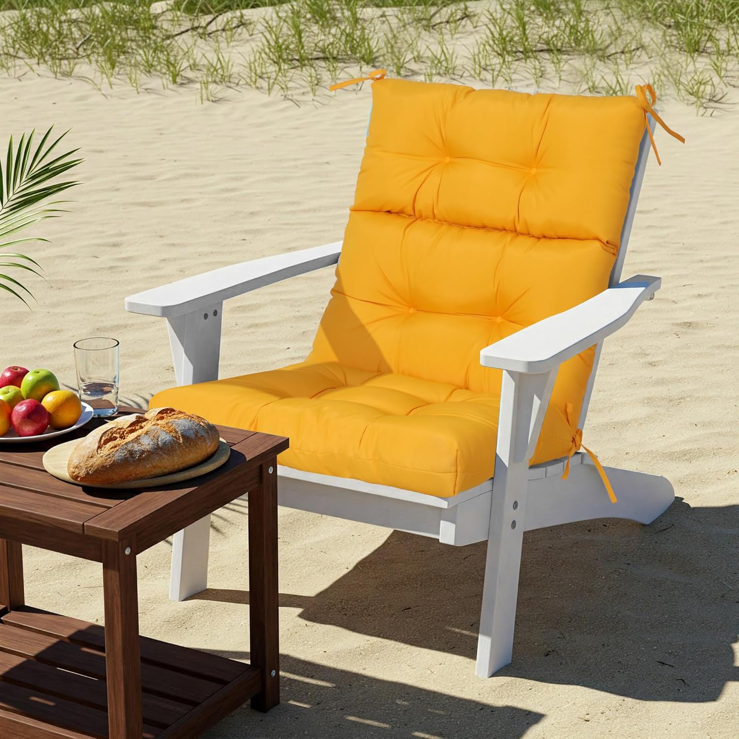 High Back Chair Cushions,Adirondack Chair Cushion Set of 2, Rocking Chair Cushions with Ties,44x 22x 4 Water-Repellent & Fade-Resistant (Yellow)