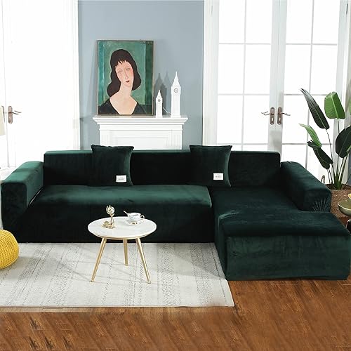 Miniatura 2 de MIFXIN Fundas para sofá seccional, 2 piezas de terciopelo elástico en forma de L, fundas elásticas para sofá seccionales en forma de L con 4 fundas