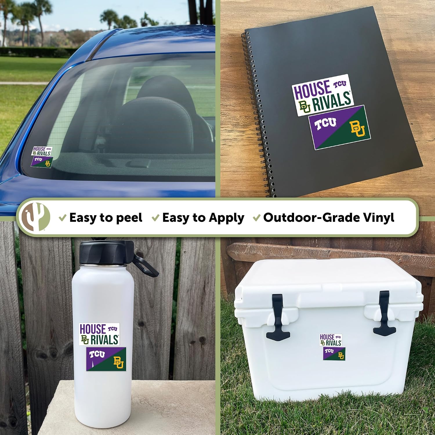 Desert Cactus Texas Christian University and Baylor University Sticker TCU Horned Frogs BU Bears Vinyl Decal Laptop Bottle Car Scrapbook (House Rival - 4in A)
