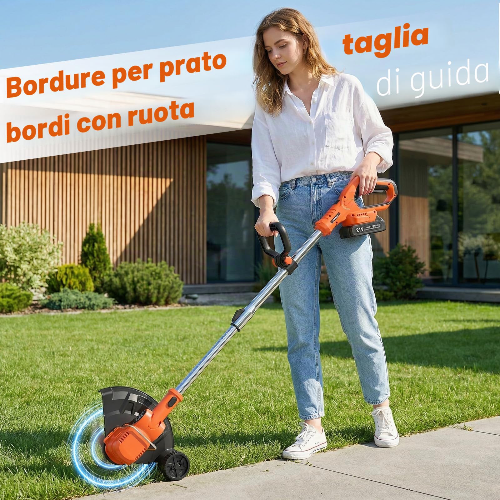 Decespugliatore a batteria da 21 V, 4 in 1, con motore da 850 W e display LCD, con spazzola in acciaio e lama da 8", funzionamento silenzioso solo 75 dB, per giardino e rimozione del muschio