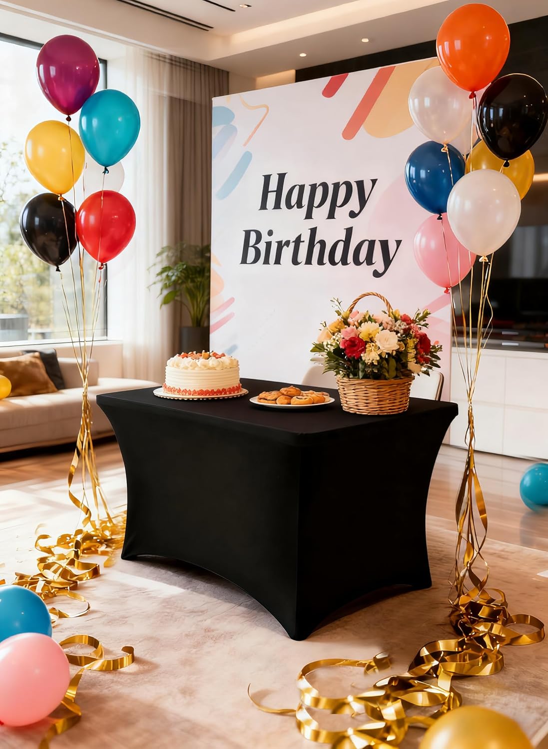 4FT Black Table Cloth - 2 Pack, Fitted Stretch Rectangle Spandex Tablecloth, Washable Table Cover for Party, Dining, Wedding, Banquet and Festival(Black, 30" x 48")