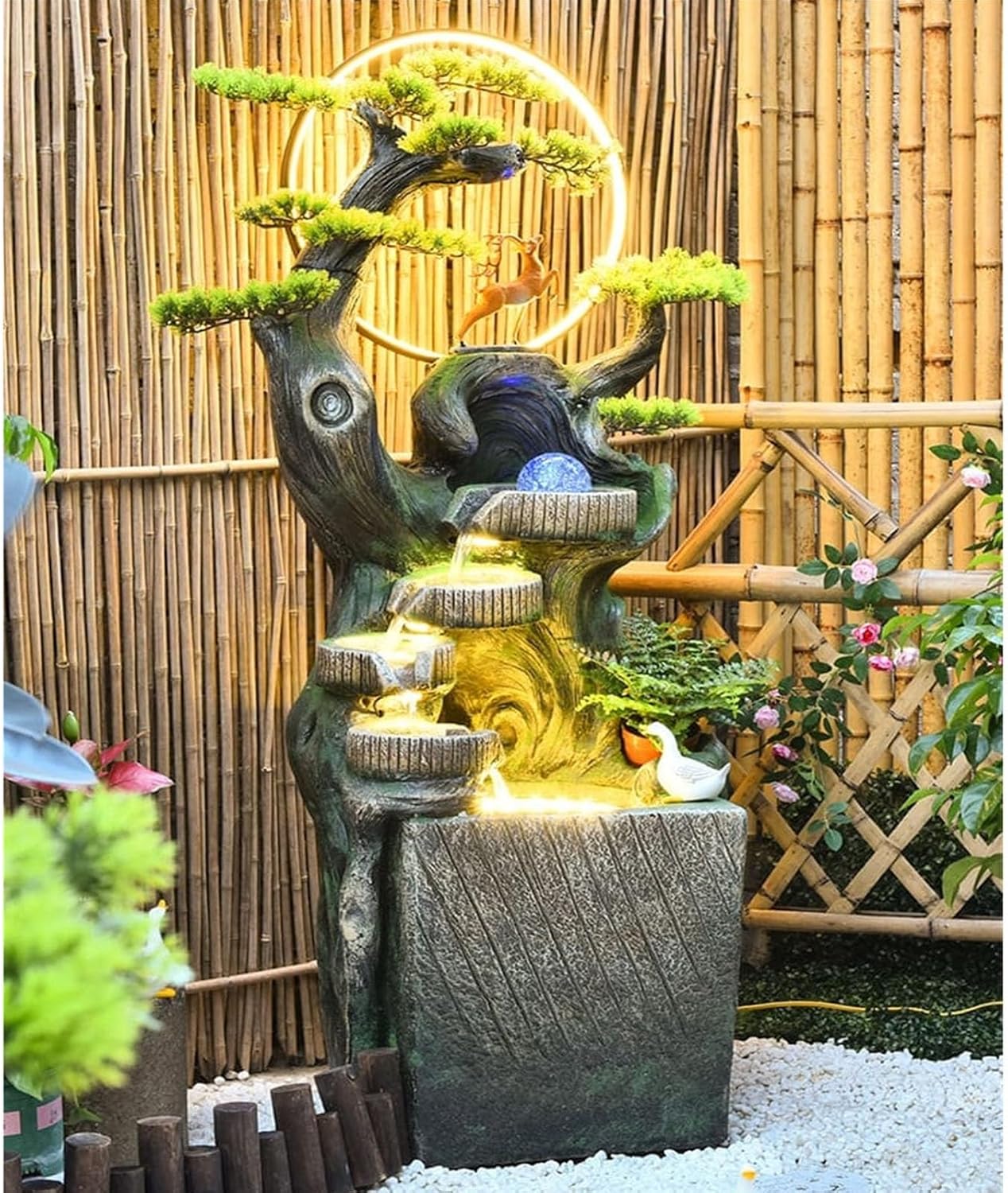 Floor Standing Water Fountain Courtyard Flowing Water Ornaments, Circulating Fountain, Living Room High Mountain Circulating Water Humidifier Office Front Desk Decoration Water Fountain Freestanding F