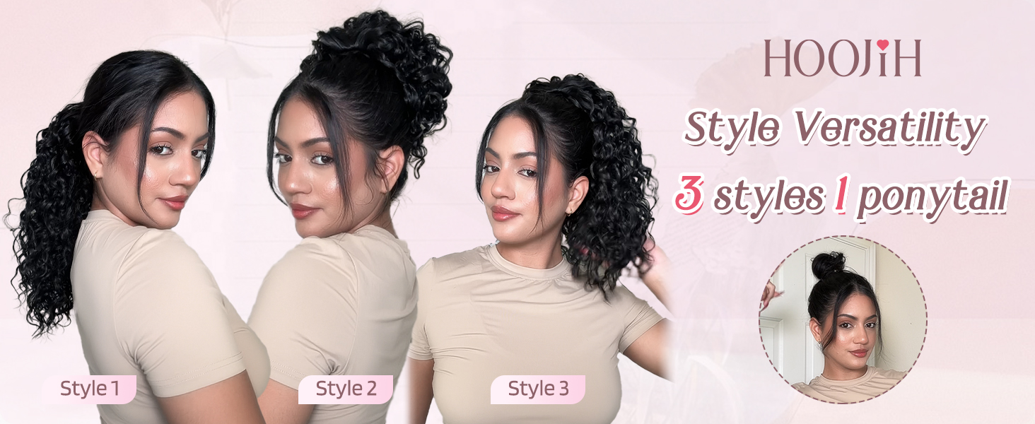 HOOJIH Ponytail Extension, Drawstring Ponytail Hair Extensions 26 Inch Long Curly Wavy Ponytail Natural Wavy Synthetic Hairpiece for Women Daily Use - Light Golden Blonde with White Blonde