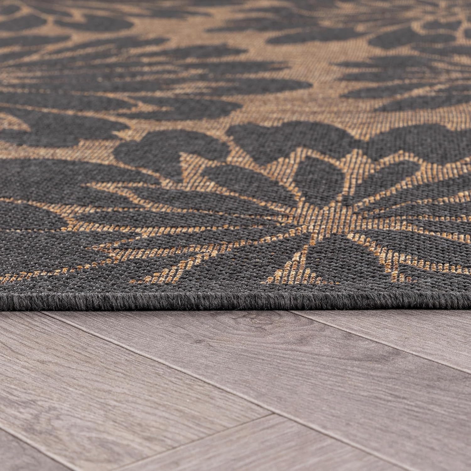 Rugshop Floral Indoor Outdoor Flat Woven Area Rug,Natural Jute-Style,Easy-Care Patio Rug for Backyard Porch Deck Balcony, 4' x 6' Dark Gray/Natural