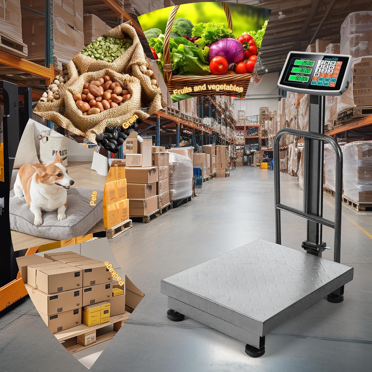 Computing Digital Platform Scale 660LB Foldable Floor Scale Dual-Sided LCD Display Postal Shipping Scale with KG/LB Conversion, AC/DC Power Supply for Weighing Boxes, Luggage, Packages