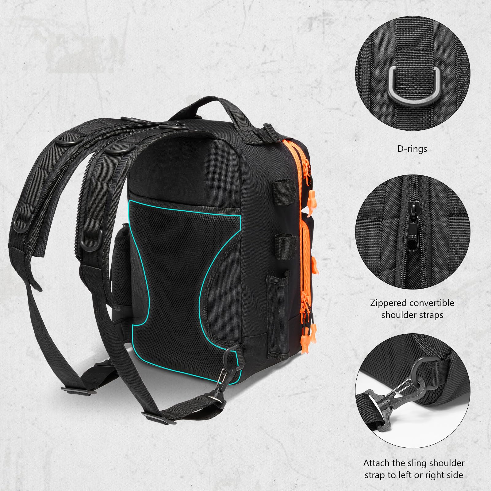 Bassdash Sac à Dos de Pêche Convertible avec Support de Canne à Pêche, Sac de Rangement de Matériel Tactique Ajustable et Résistant à l'eau FP07
