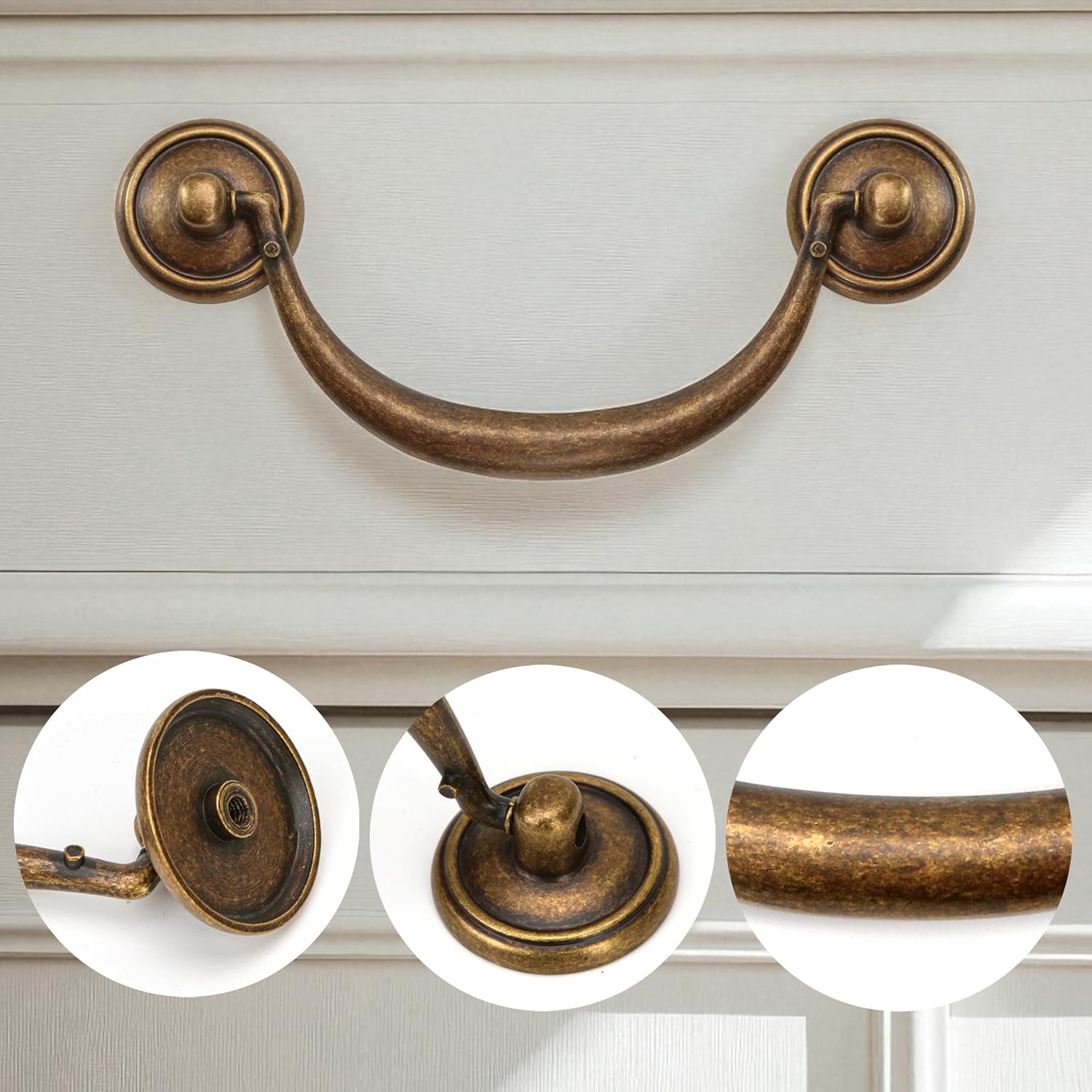 4.5" C-C Bail Handle Drop Pull Vintage Drawer – Antique Bronze Style Cabinet Dresser Knob Hardware, Zinc Alloy Furniture Door Pendant Swing for Desk, 114 mm 4 1/2" Center Hole Distance With Screws (4)
