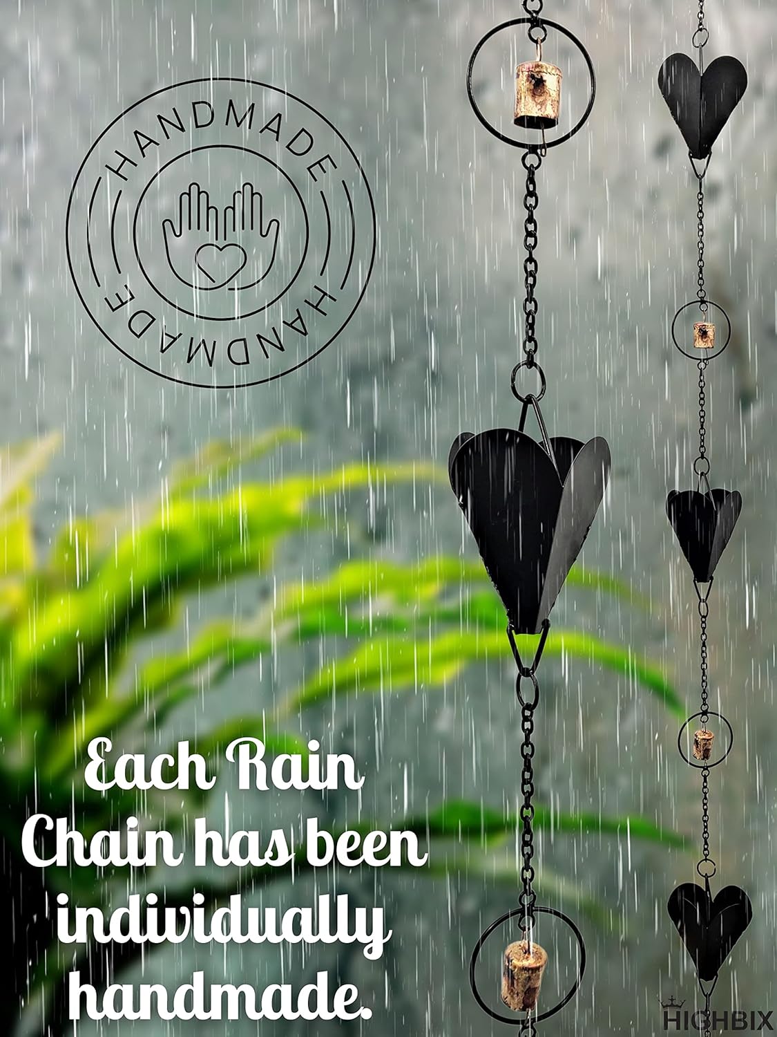HIGHBIX Rain Chain 8ft Handmade Garden Display Hanging Replacement for Gutter Downspouts Black Powder Coated (Theme 1)