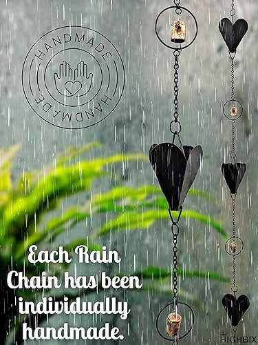 Miniatura 3 de HIGHBIX Cadena de lluvia de 8 pies hecha a mano para jardín, reemplazo colgante para canalones, revestimiento de polvo negro