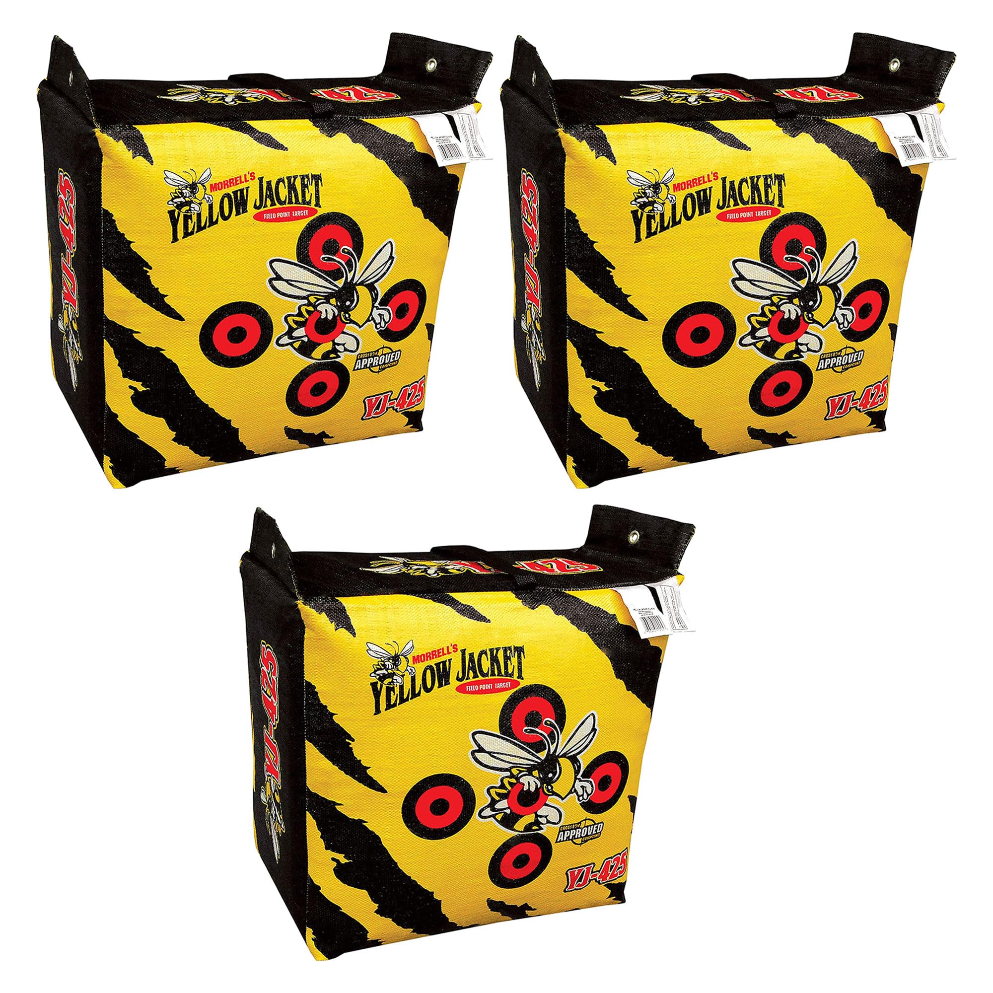 Morrell Yellow Jacket YJ-425 Portable Adult Field Point Archery Bag Target with 2 Shooting Sides, 10 Bullseyes, and Carry Handle, 3 Pack, Yellow