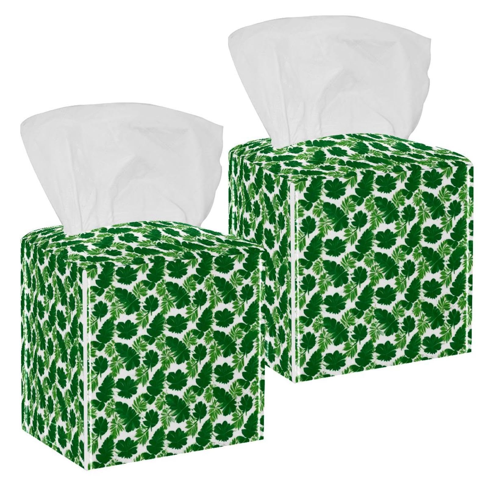 Colored Leaves Tissue Box Cover, 2 Pack PU Leather Square Facial Tissue Dispenser Box holder for Home Office Car