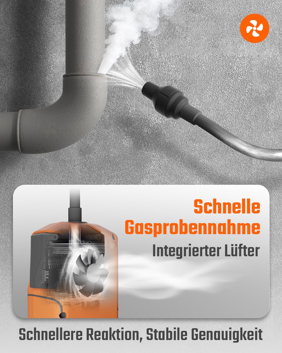 TopTes PT-990 Wiederaufladbarer Gasleckdetektor mit 28cm Flexibler Sonde, Erfassungsbereich 0-10000 ppm, Datenprotokollierung und 3 Alarmarten, Gasmelder für Propan, Methan für Industrie - Orange