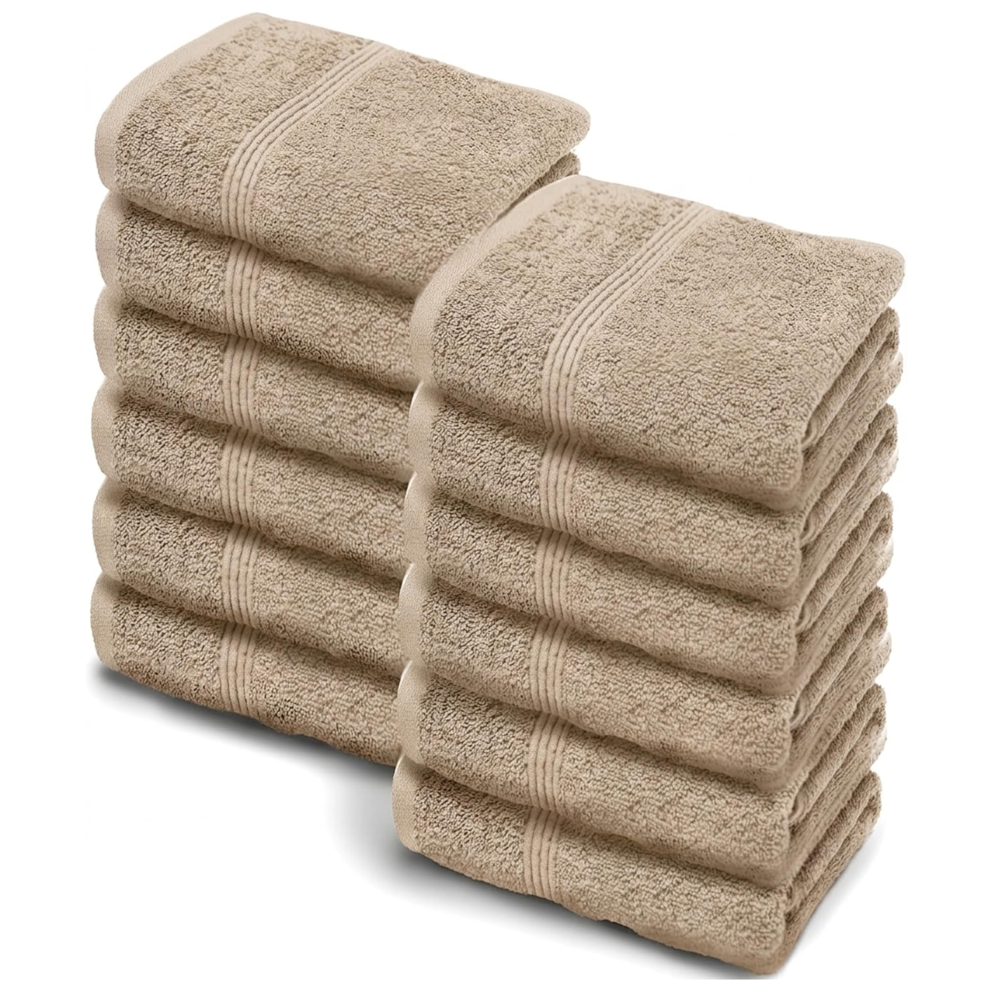 Makooz Premium Face Flannels Pack of 12-500GSM 100% Egyptian Cotton Towel Set - Quick Dry Absorbent Wash Cloth - Easy Drying Kitchen and Bath Flannel for Home Spa & Professional Use - 30x30CM Latte