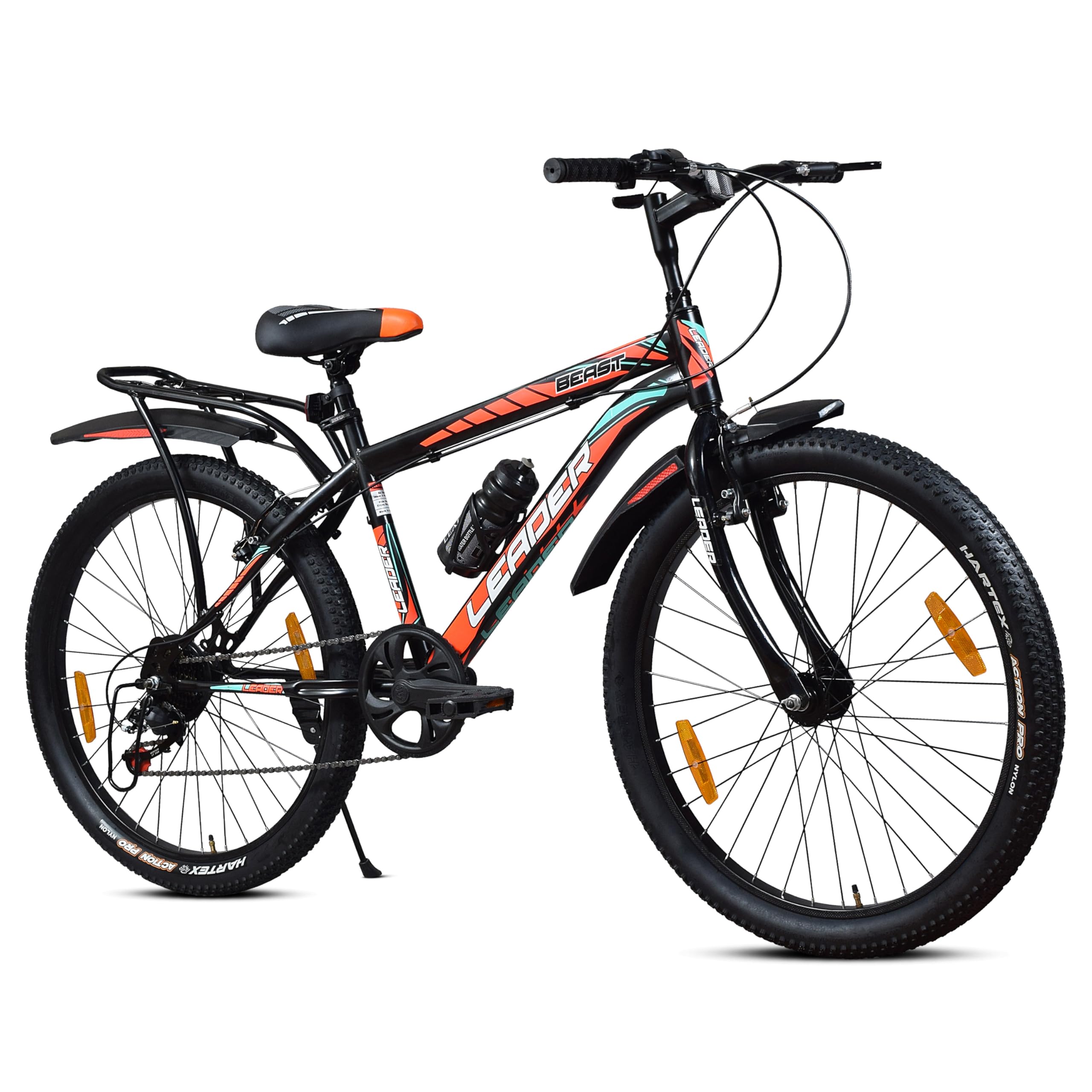 Leader Rigid Suspension Beast 26T IBC Premium 7 Speed Cycle for Men with Inbuilt Carrier,Rugged City/Mountain Gear Bicycle,Strong V-Brakes&Steel Frame,Ideal for 10+Years,Matt Black,137.1x21.5x72.3 cm