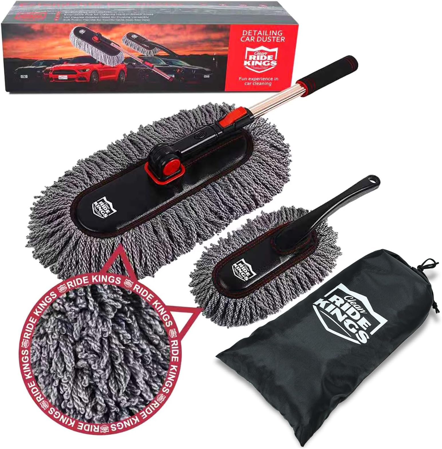 Car Dust Brush Set, Extendable Handle, Large and Small Car Brushes Remove Dust Exterior Interior of Cars and Trucks. Multifunctional Dust Collector, Microfiber,Non-Scratches, 2-Pack