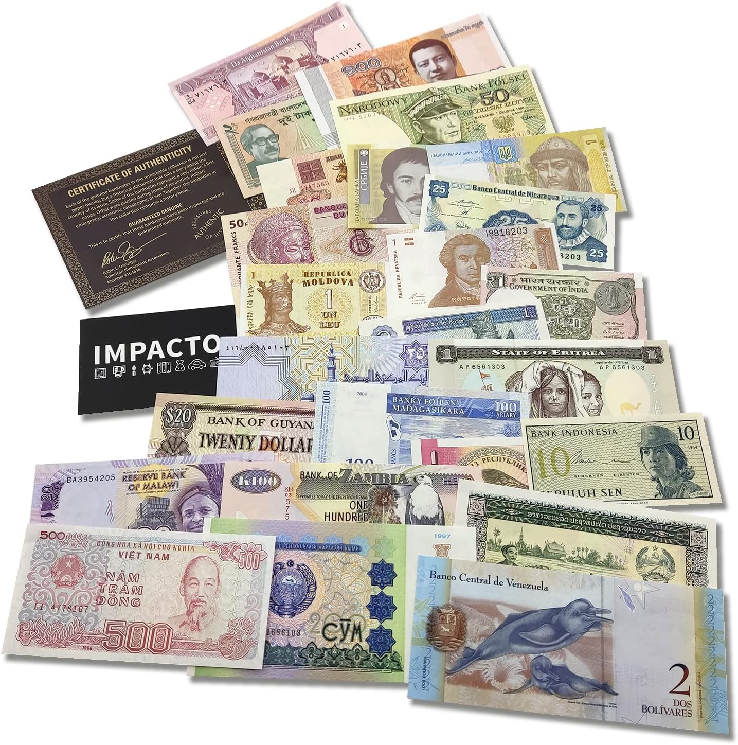 Foreign Currency - 25 World Banknotes from 25 Different Countries - Collectible Paper Currency - Old Currency Bills - Money Collection for Collectors (COA Included)