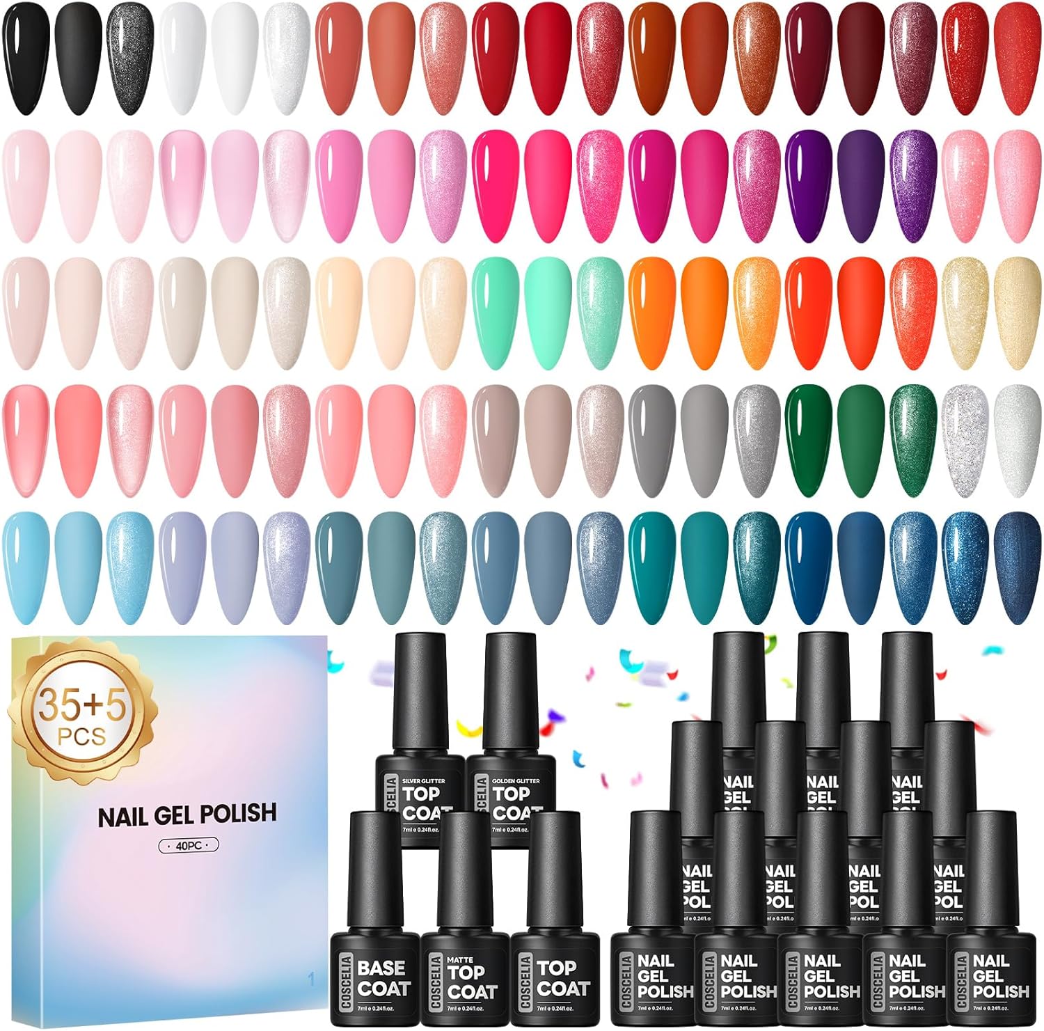 COSCELIA UV Nagellak Set, 35 Kleuren Gel Nagellak met Base Coat, Glanzende & Matte Top Coat, Zilver & Goud Glitter Top Coat Gel Nagellak Gellak Set Starter Set voor Gelnagels DIY Nail Art Set COSCELIA UV Nagellak Set, 35 Kleuren Gel Nagellak met Base Coat, Glanzende & Matte Top Coat, Zilver & Goud Glitter Top Coat Gel Nagellak Gellak Set Starter Set voor Gelnagels DIY Nail Art Set