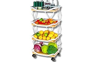 Four-Tier Fruit and Vegetable Storage Rack with Bamboo Trays