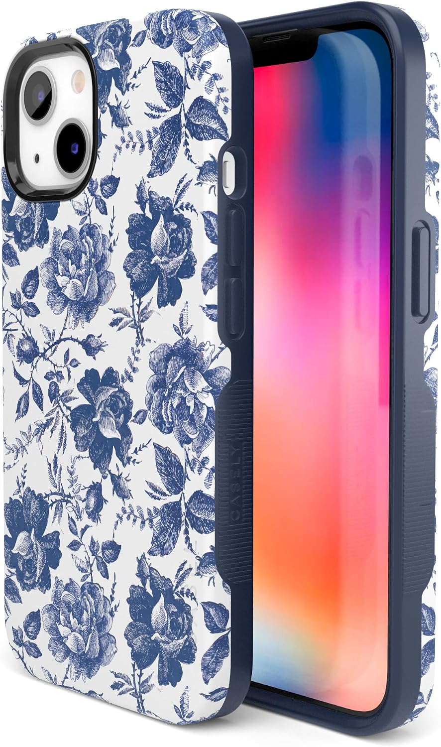 Casely iPhone 14 Case | Rose to Fame | Blue & White Floral | Bold Protective Design | Compatible with MagSafe