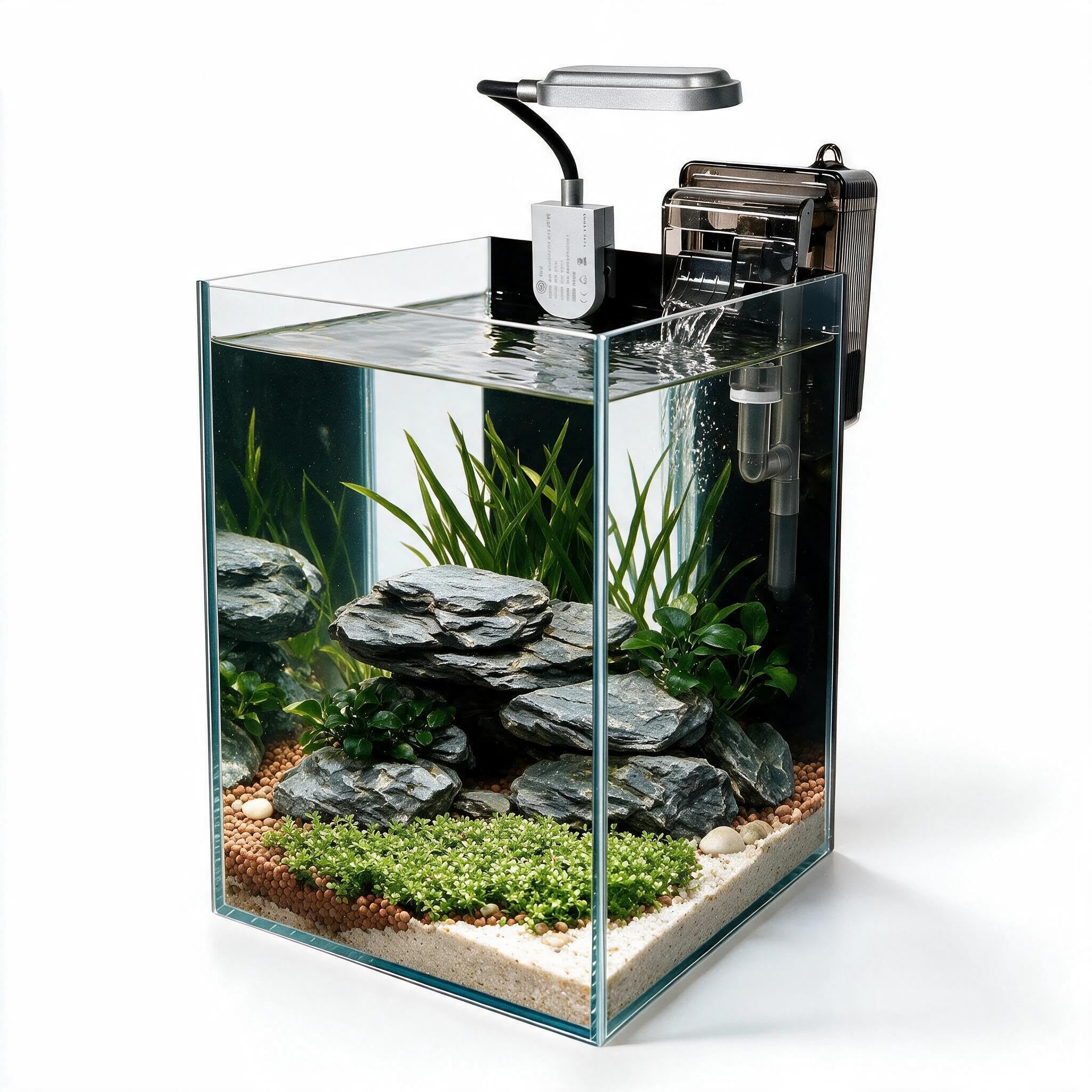 1.5 Gallon Fish Tank Starter Kits, Nano Glass Aquarium with Filter, Led Light for Aquascape DIY, Betta Fish, Gold Fish, Tetra Fish, Shrimp