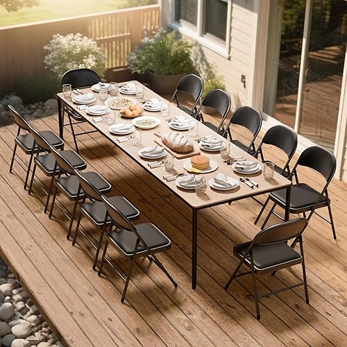 Miniatura 7 de Paquete de 4 sillas plegables negras con cojín acolchado y respaldo para exteriores, sillas plegables comerciales apilables portátiles con marco de