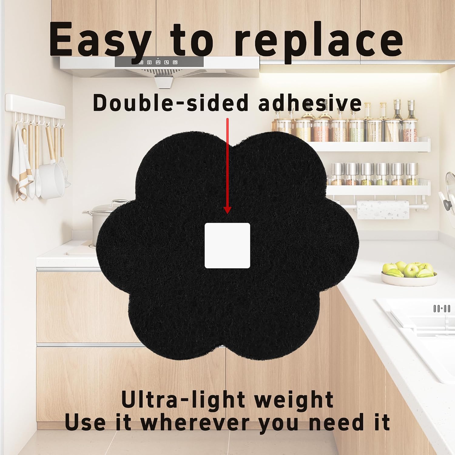 6Pcs 6.7" Universal Stick-On Activated Charcoal Odor Absorbing Filters, Flower-Shape Activated Carbon Filters for Kitchen Countertop Compost Pail, Home Bucket Filter Replacements