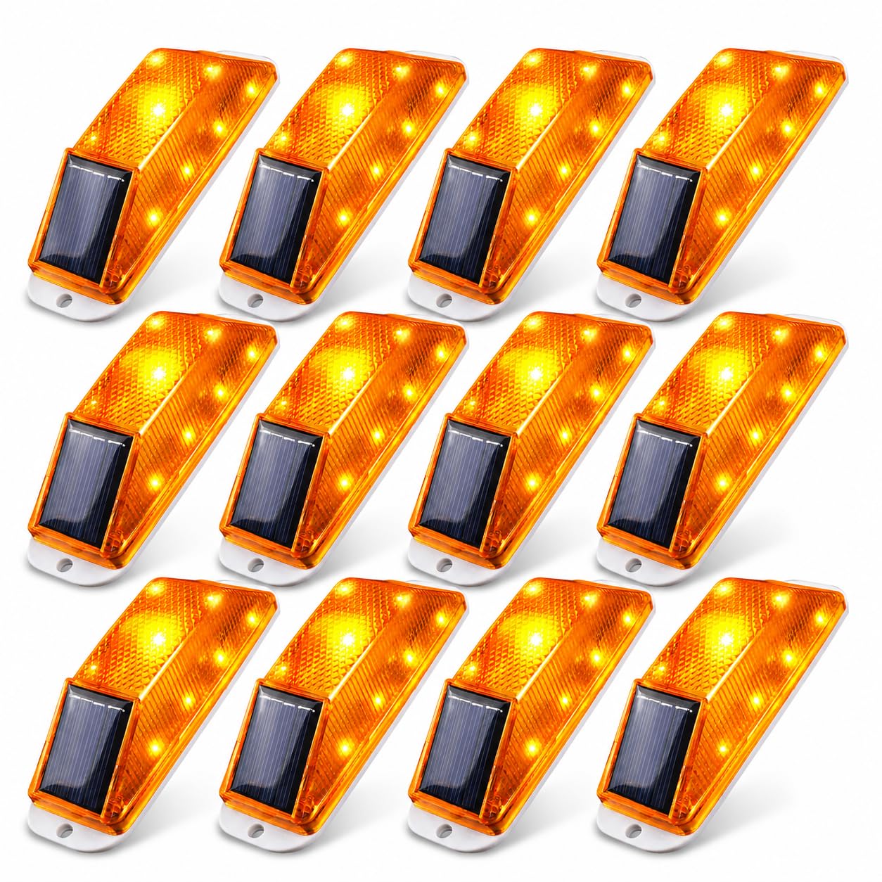 Solar Strobe Warning Light: High Visibility LED Warning Lamp Waterproof Flashing Beacon Barricade Construction Road Safety Traffic Light, Easy Installation for Driveways Dock (12PCS-Yellow)