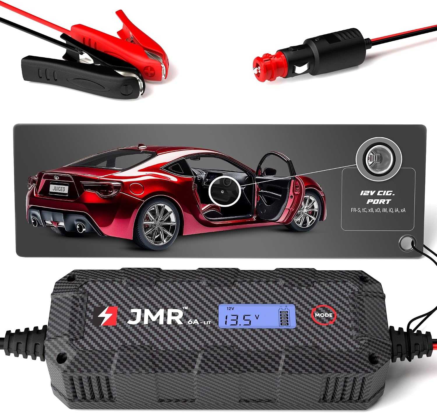 JMR 12V Battery Charger for Scion, 12V Cig. Port, Add Lithium Mode