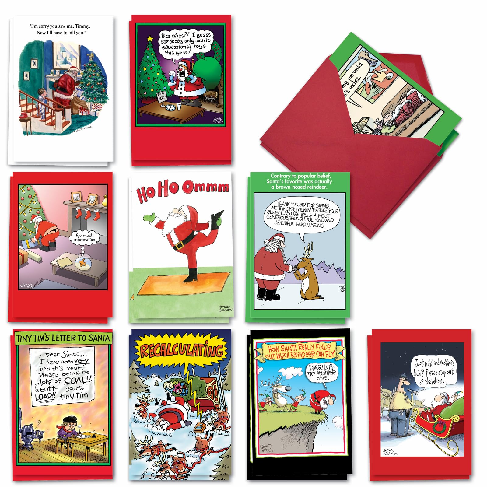 NobleWorks - 20 Funny Christmas Cards Assorted (10 Designs, 2 Each) - Boxed Adult Christmas Greetings, Bulk Holiday Notecard Humor - Santa's Coming to Town AC7143XSG-B2x10 โ image 1