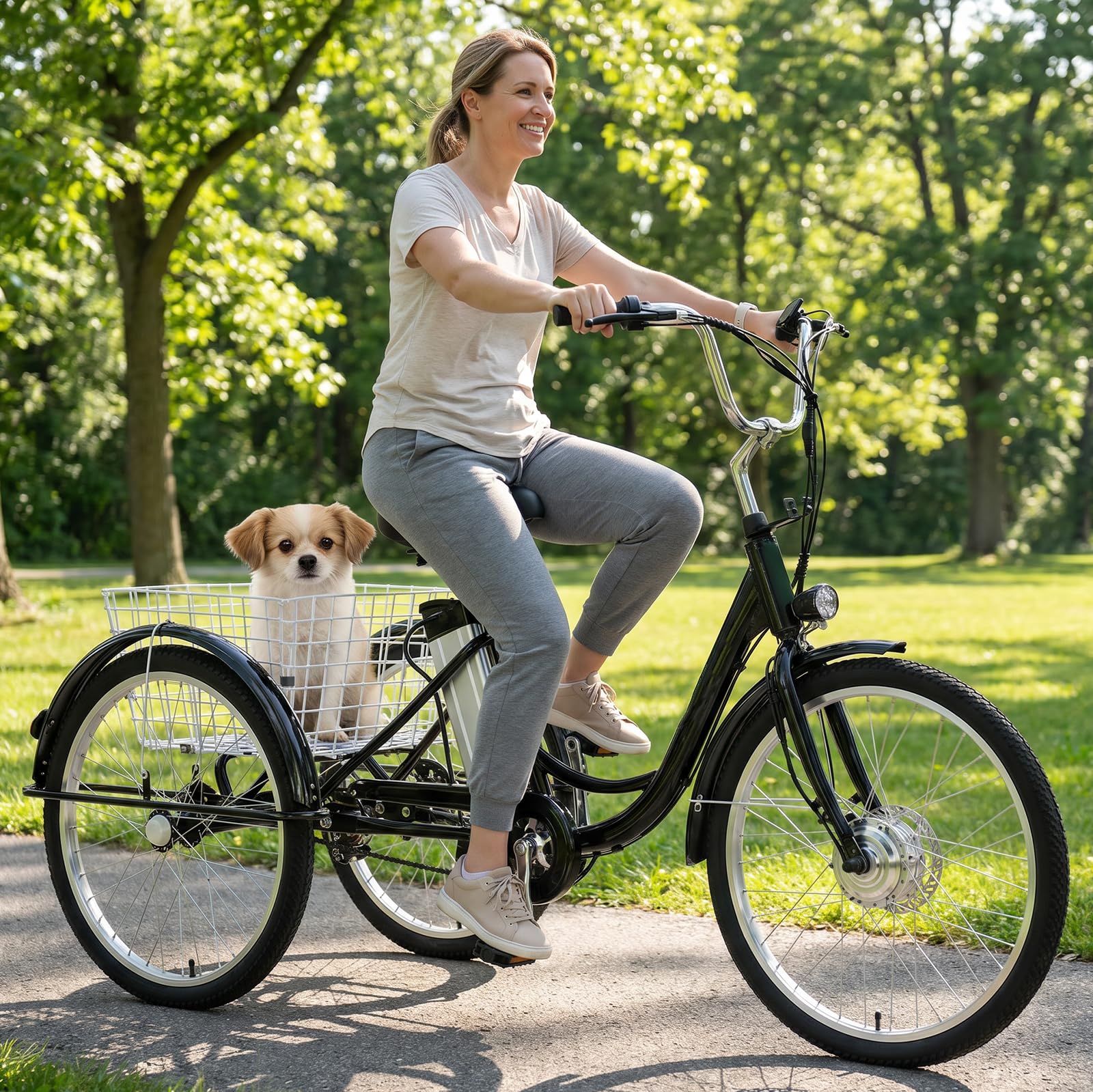 ZHZWwansuGE 24″ Adult Electric Tricycle, Electric Pedal-Assist Tricycle, 150kg Load Capacity,With Removable 36v 12ah Battery - 35 Km Range, 3 Riding Modes, Dual Braking System, Elderly Scooter Black