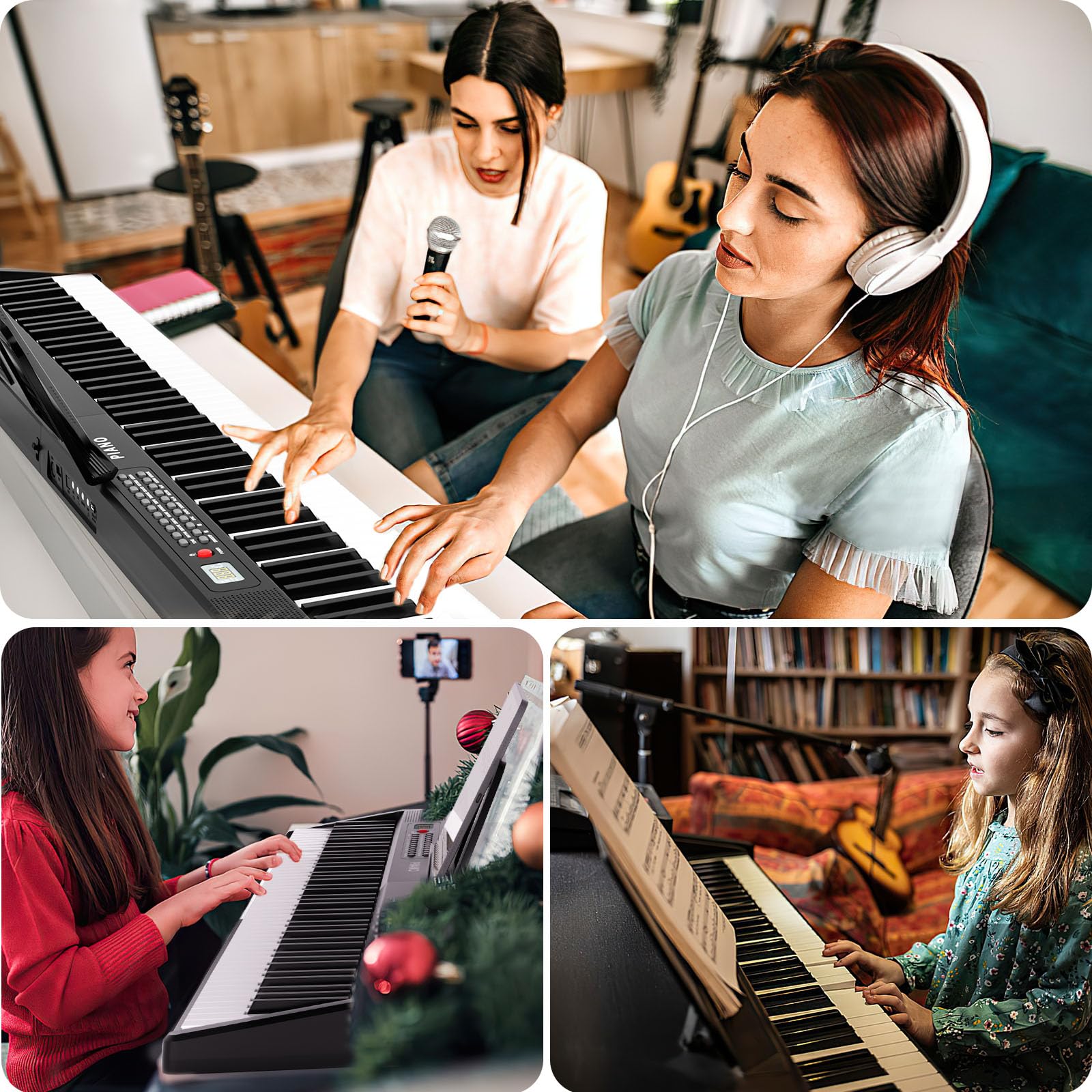 Clavier de piano électronique, pliable, taille complète, 88 touches, avec adaptateur d'alimentation, pédale, support de partition, autocollant, sac, pour débutants, noir
