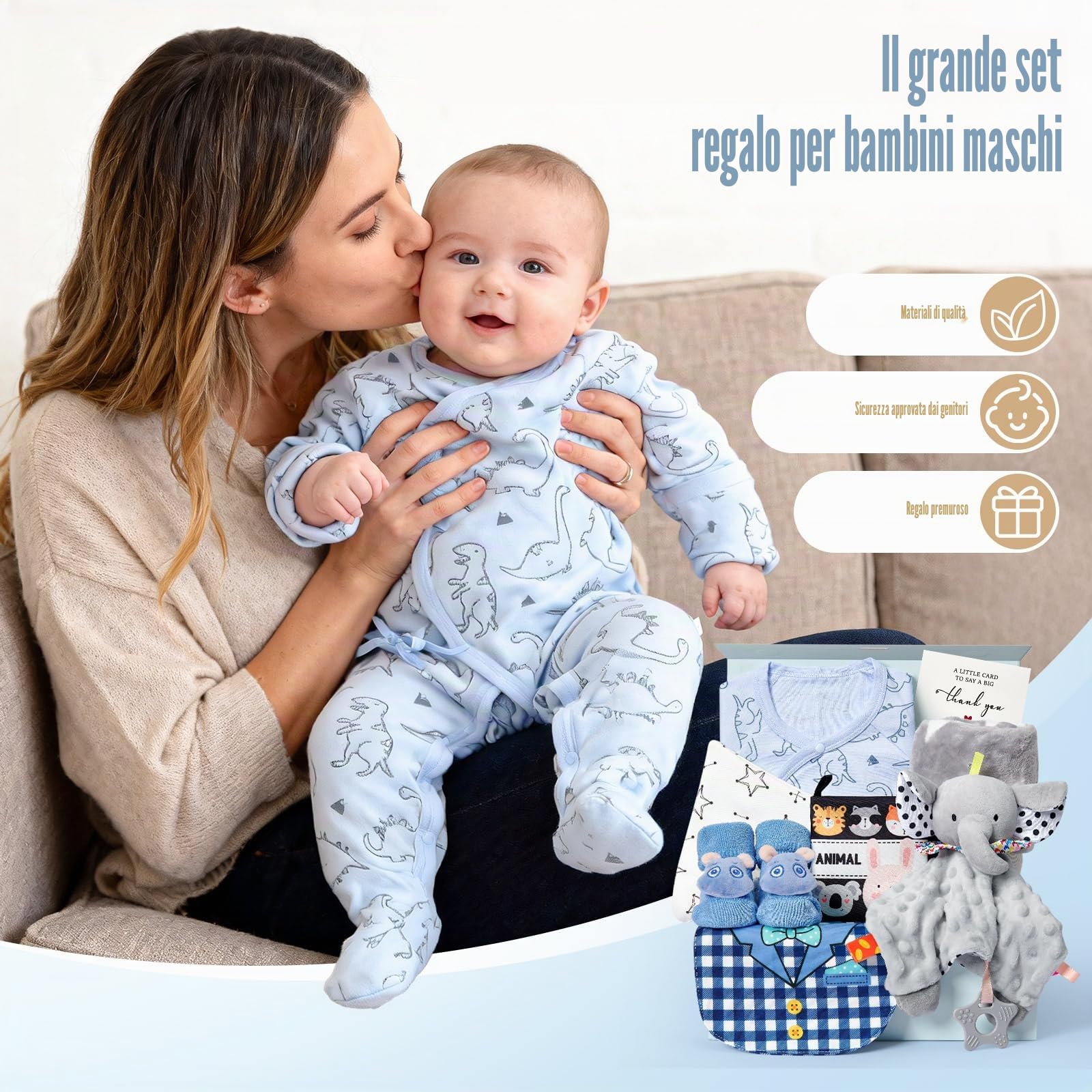 vamei Regalo Nascita Bimbo Bimba con Pagliaccetto Neonato Coperta Doudou Bavaglino Calzini Antiscivolo Cappello, Set Regalo Neonato Nascita Regali Baby Shower Unisex