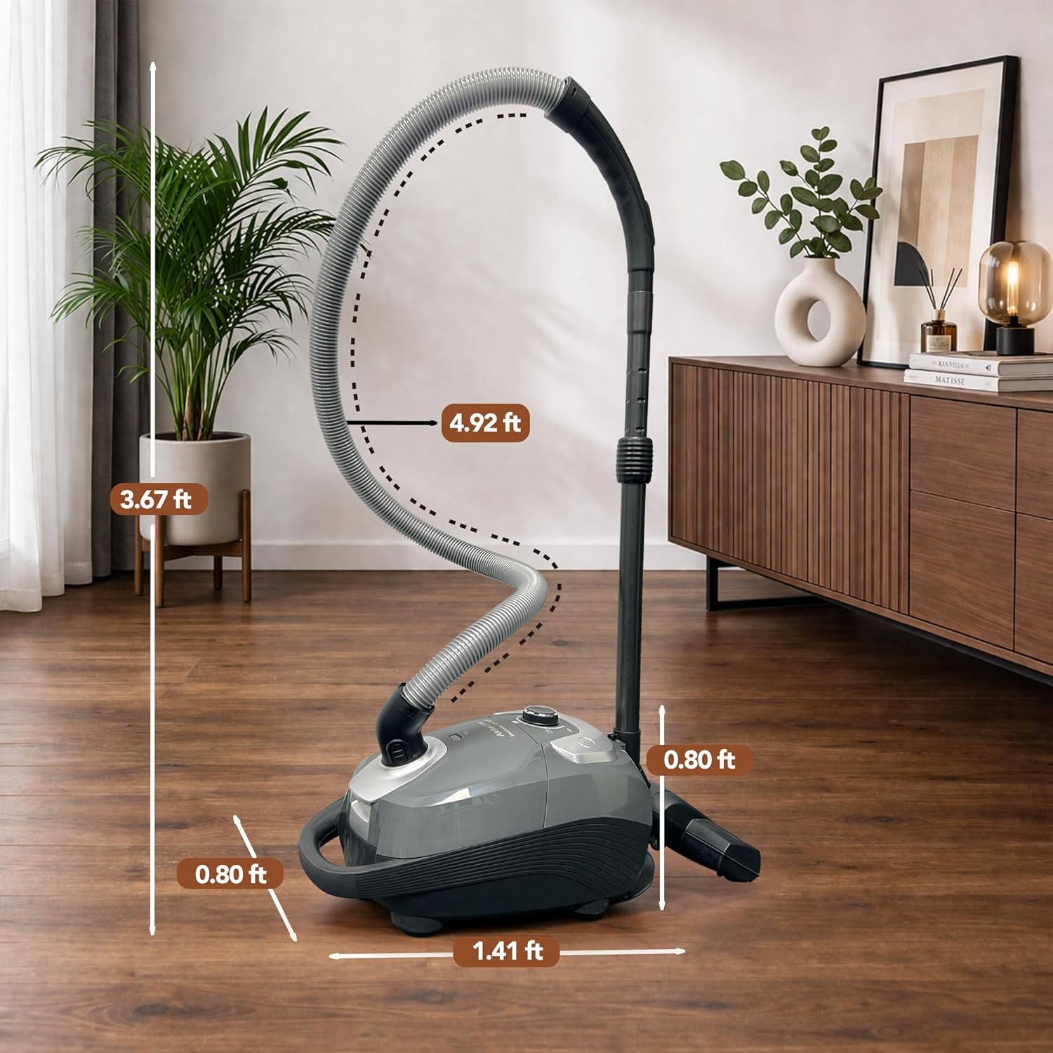 Akitas C11WT Bagged Canister Vacuum Cleaner, Wessel Turbo Brush for Pet Hair (Cat & Dog), HEPA Filtration, 33ft Cleaning Radius, with Retractable Cord and Wide Parquet Brush