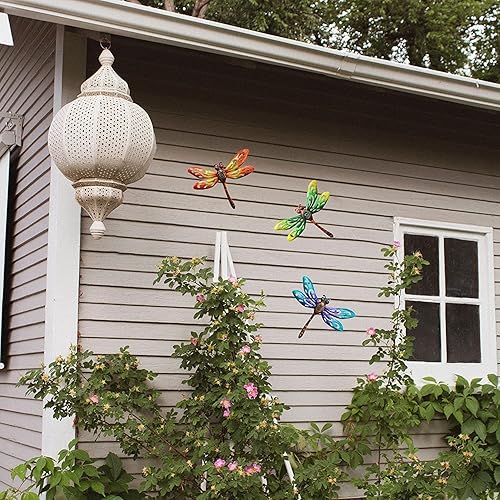 Miniatura 5 de YNGFIL Decoración artística de pared de libélula para interiores y exteriores, valla de metal para colgar en exteriores para sala de estar,