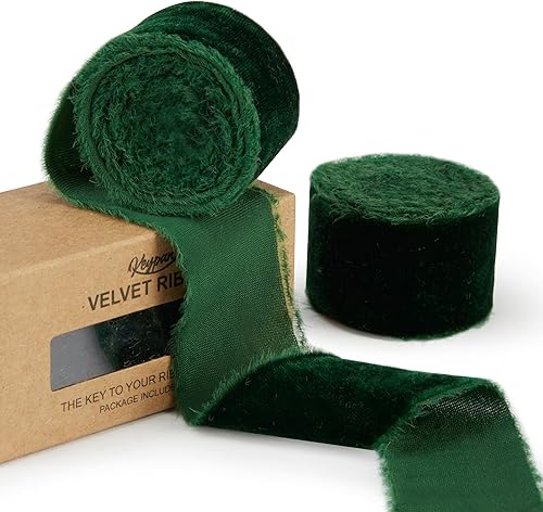 Miniatura 1 de Cinta de terciopelo verde para envolver regalos, cinta de tela con flecos hecha a mano de 1 12 pulgadas de ancho para decoraciones de Navidad, baby