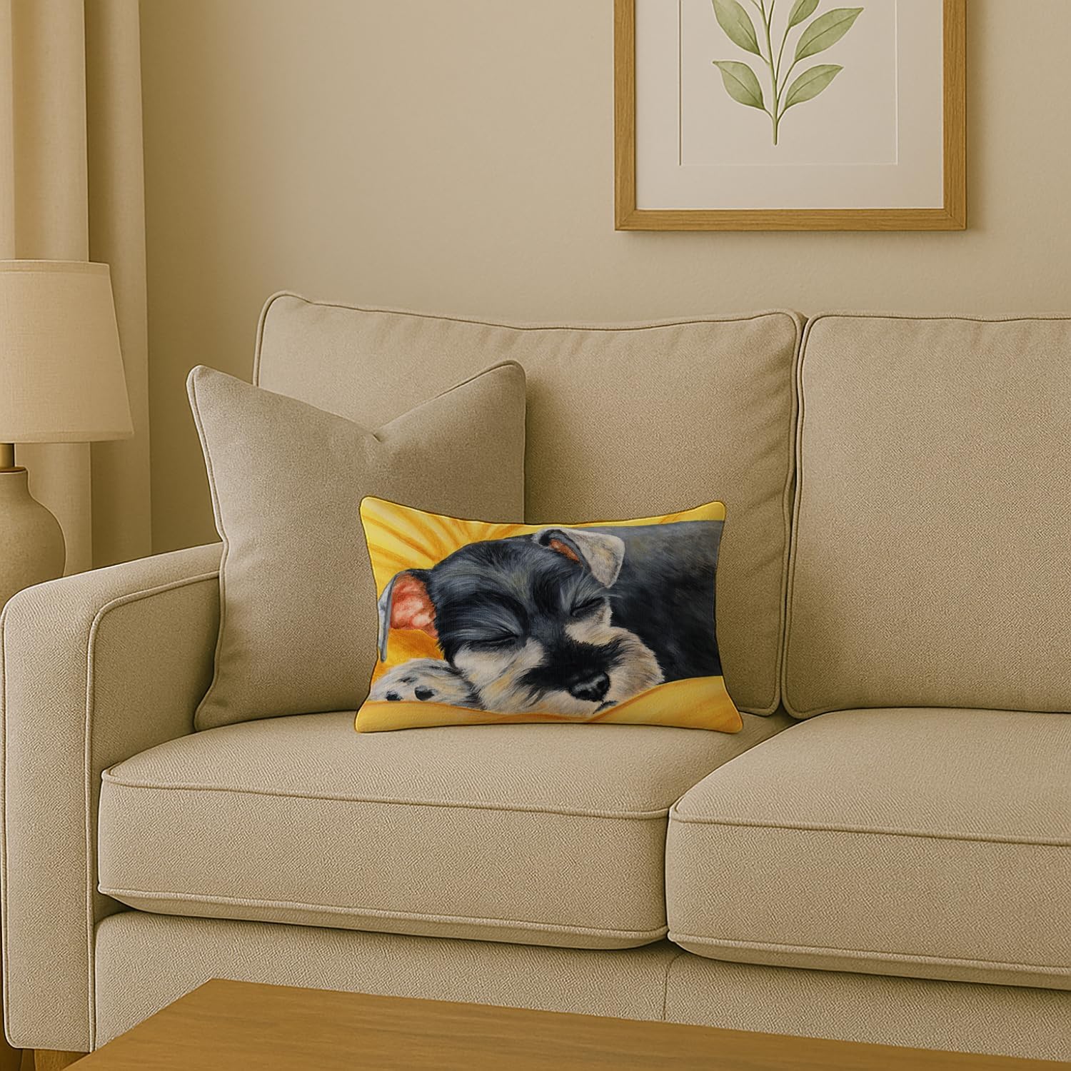 Caroline's Treasures AMB1161PW1216 Snoozing Schnauzer Canvas Fabric Decorative Pillow Machine Washable, Indoor Outdoor Decorative Pillow for Couch, Bed or Patio, 12HX16W