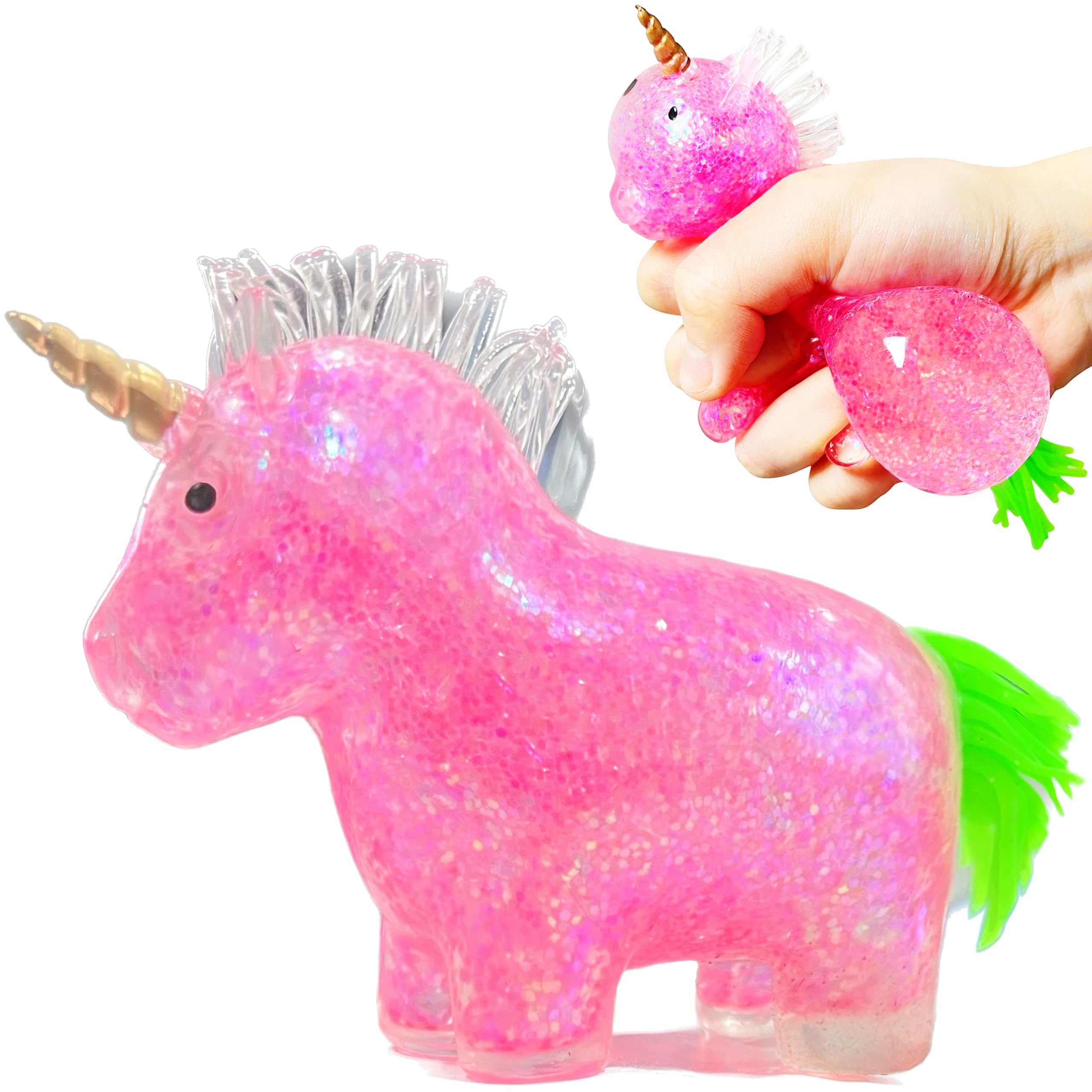 Unicorn Stress Relief Balls | Squishy Dough Ball for Party Favors and Adults, Animal Squish Stress Balls for Vase Filler and Home Decoration | Stretch, Pull, Squishy Squeeze Stress Ball (Pink)