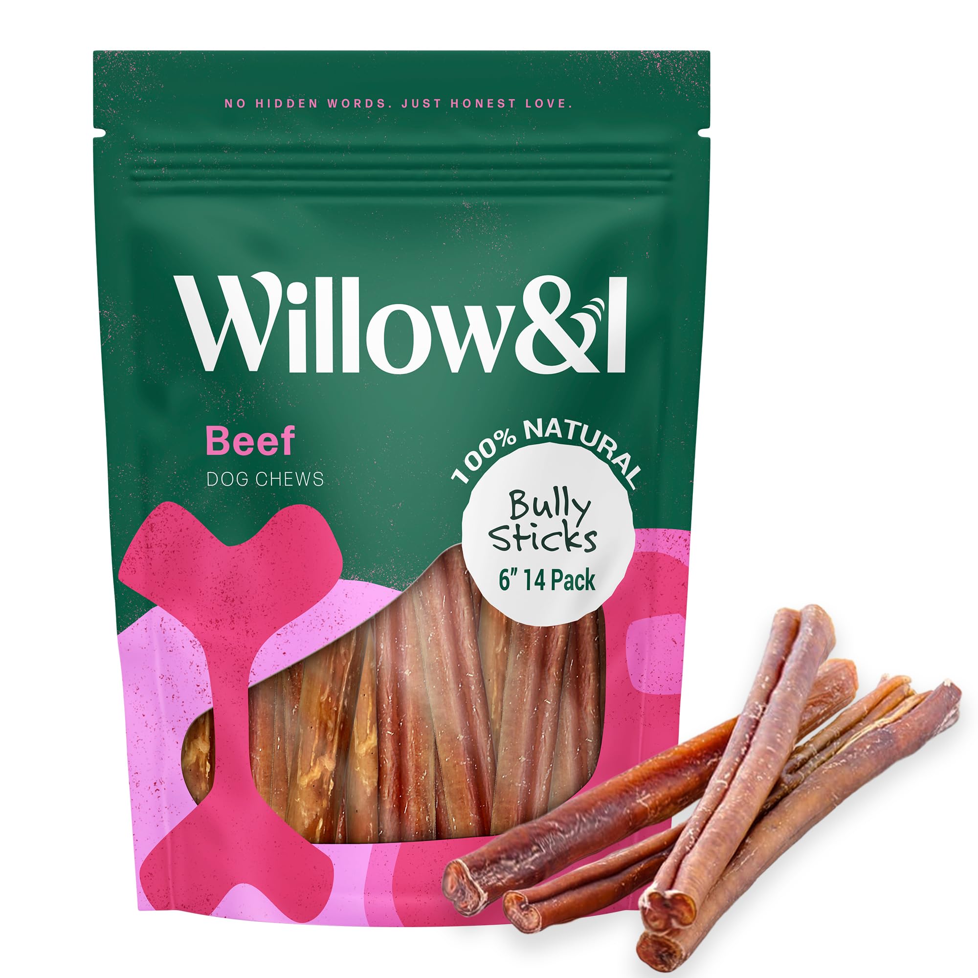 Willow&amp;I Bully Sticks for Dogs, 6-Inch, 14 Pack, for Small and Medium Dogs