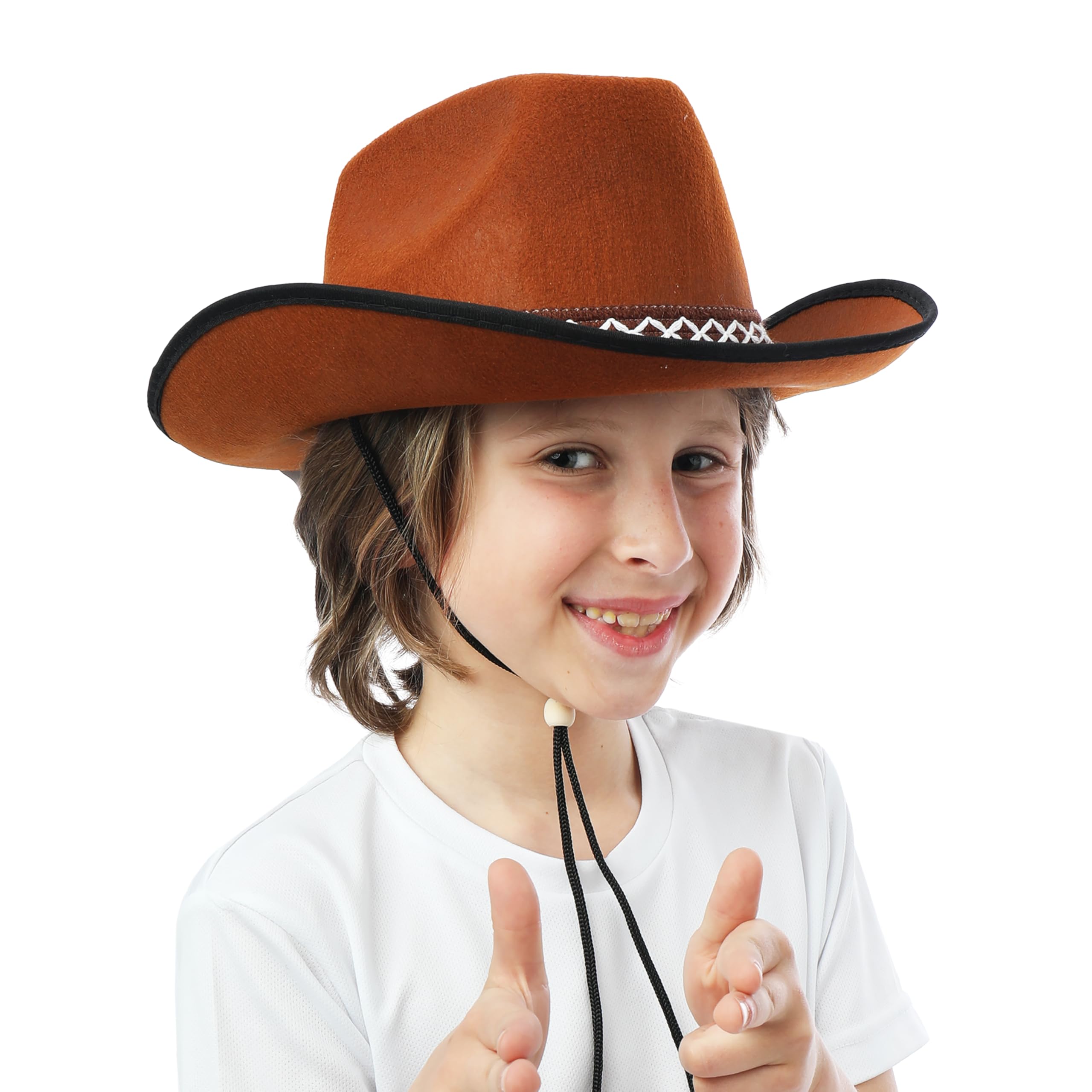 P'TIT CLOWN - 11235 - Chapeau Feutre Cowboy Enfant - Unisexe - Accessoire Déguisement Western - pour Costume Carnaval, Halloween, Cosplay, Anniversaire Fête Costumée, Spectacle - Marron