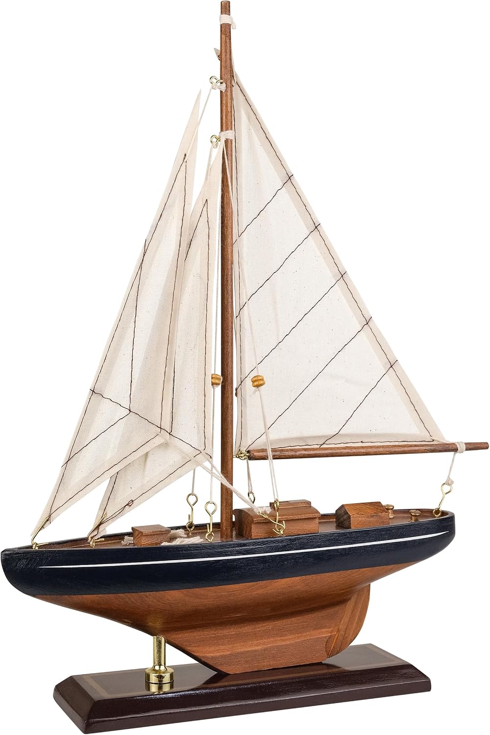 SAILINGSTORY Wooden Sailboat Decor Ship Model Navy/White