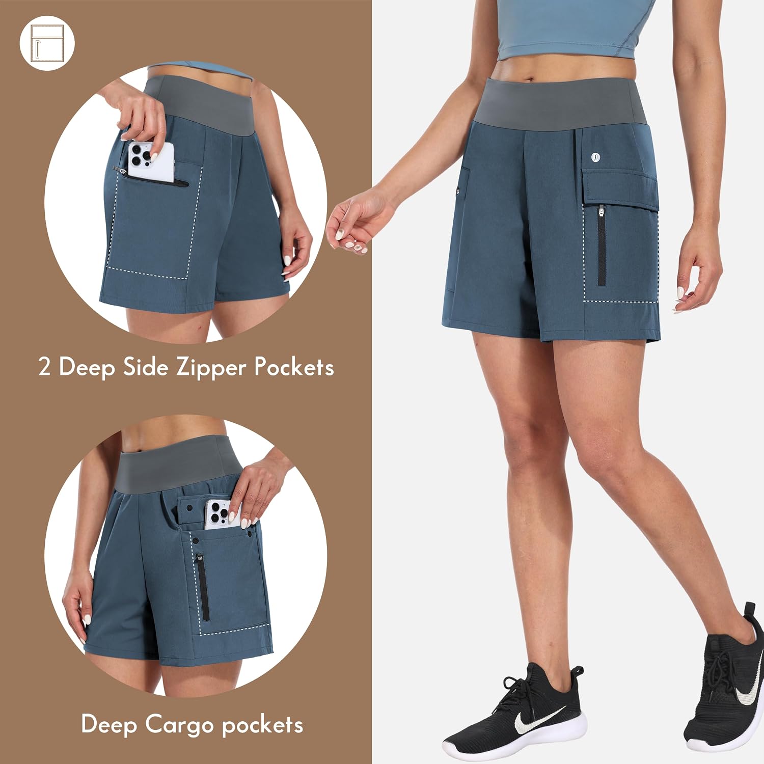 Hiverlay Women Hiking Cargo Shorts High Waisted Quick Dry 5.5" Workout Golf Athletic Running Shorts