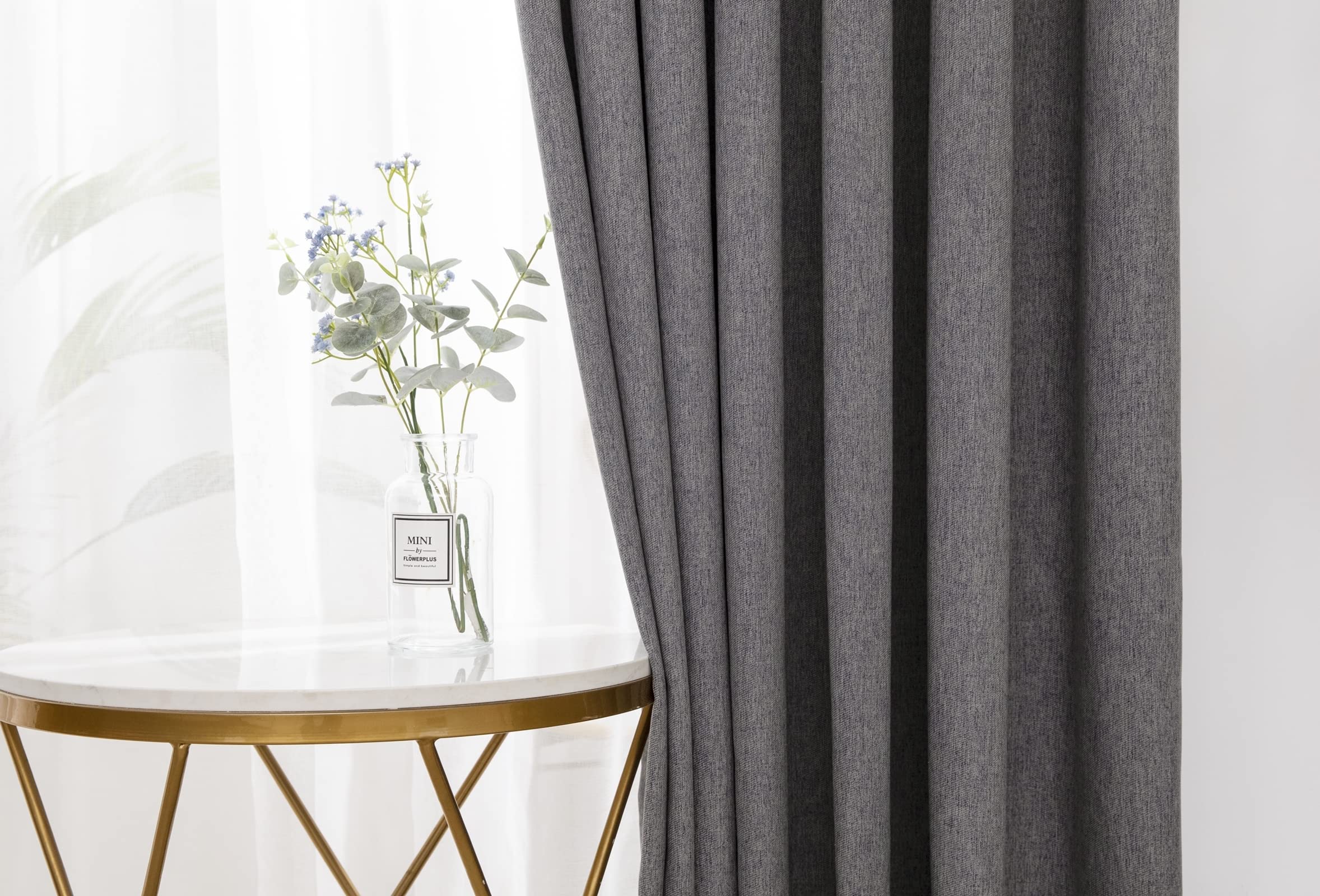 Vorhang Gardinen Schlafzimmer 2er Set, Leinen Verdunkelungsvorhänge mit Ösen Gardinen Wohnzimmer Dunkelgrau 132x244CM